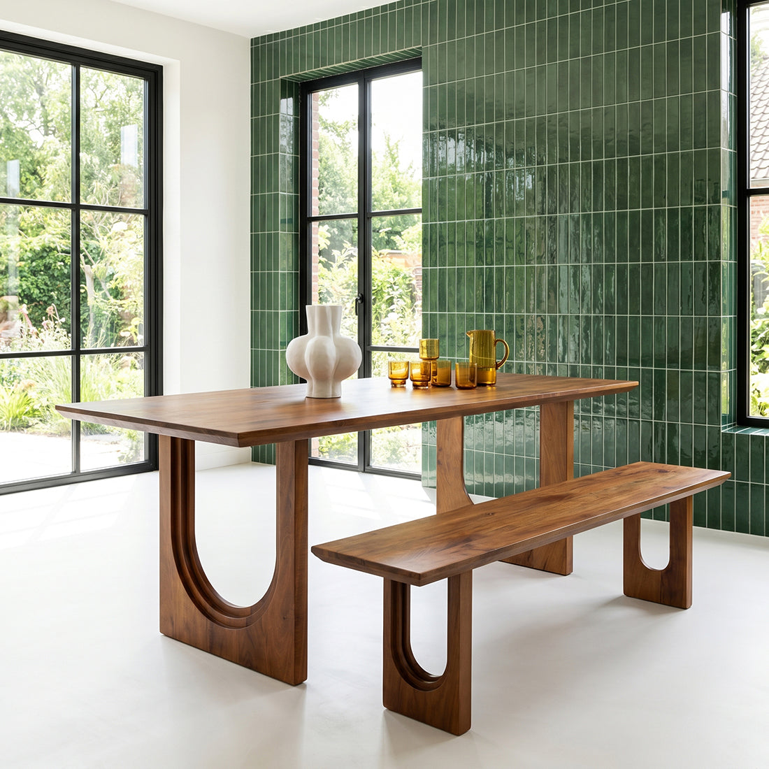 Raw Materials Bullnose Chamfered dining bench, 180 cm, showcasing smooth wood finish and sturdy construction for dining spaces.