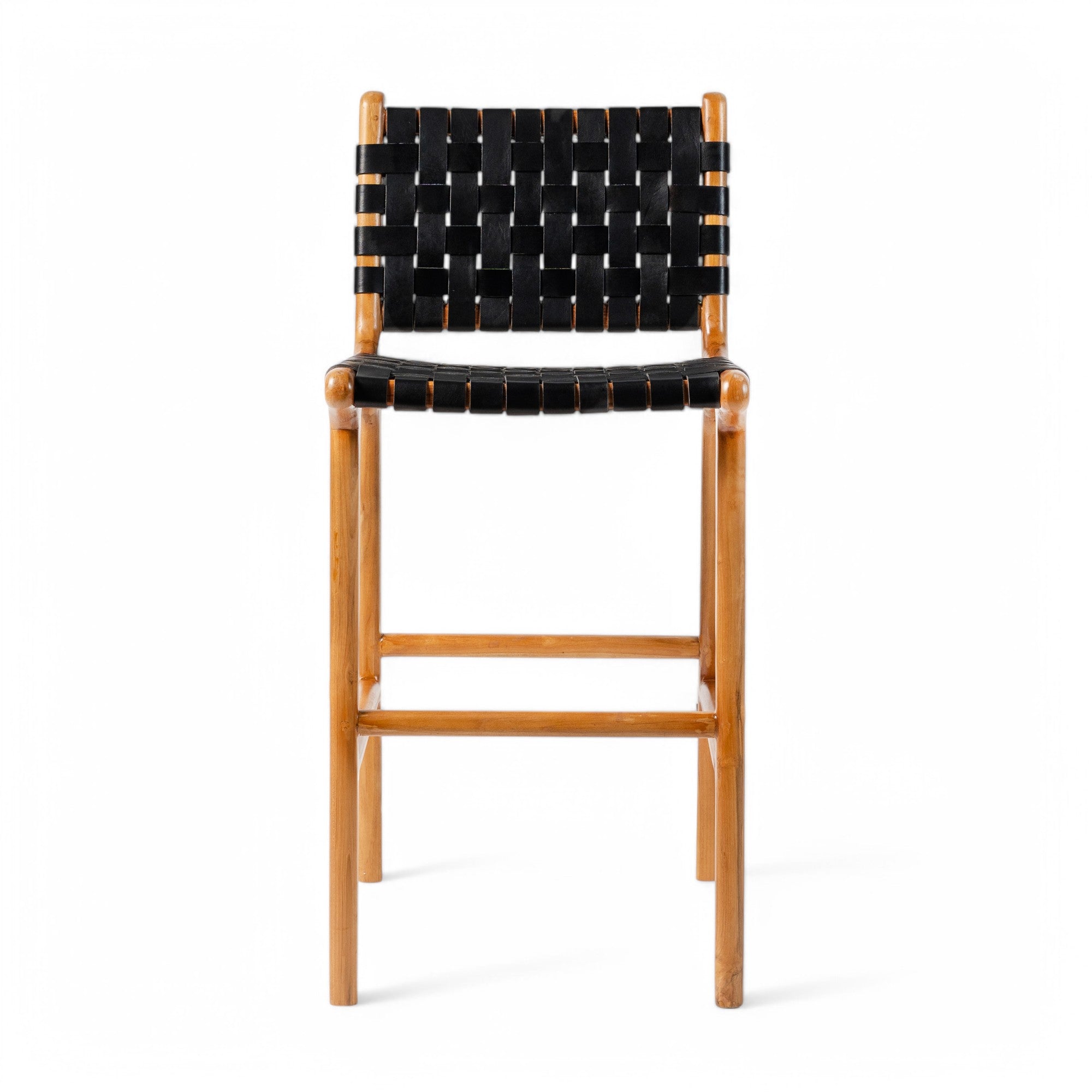 Counter Stool 'Umalas' in Teak and Leather
