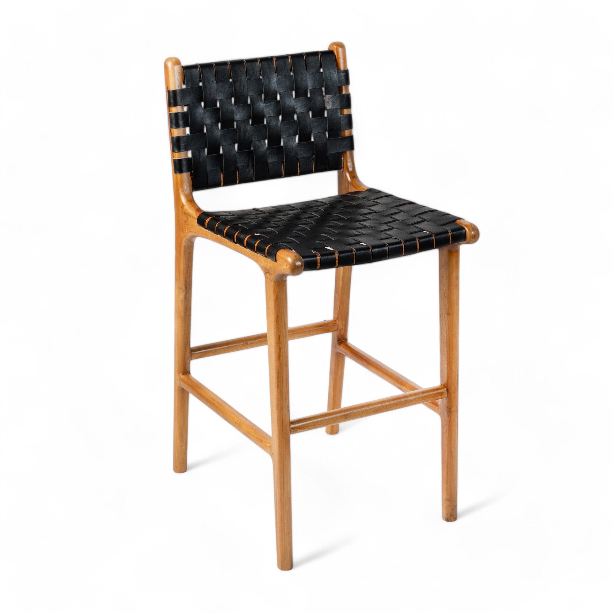 Counter Stool 'Umalas' in Teak and Leather