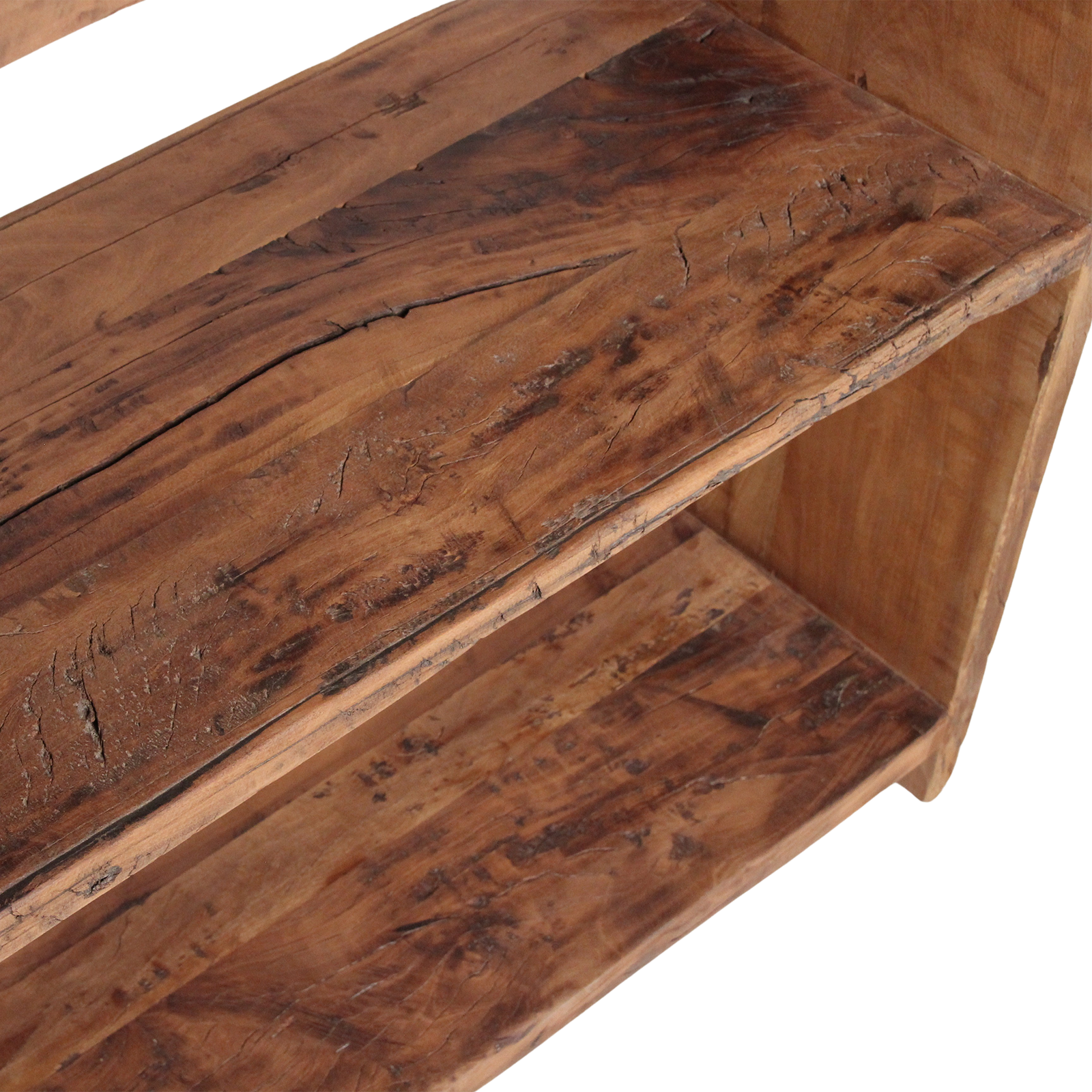 Raw Materials Farmwood storage rack with multiple wooden shelves for organized storage and rustic farmhouse style.