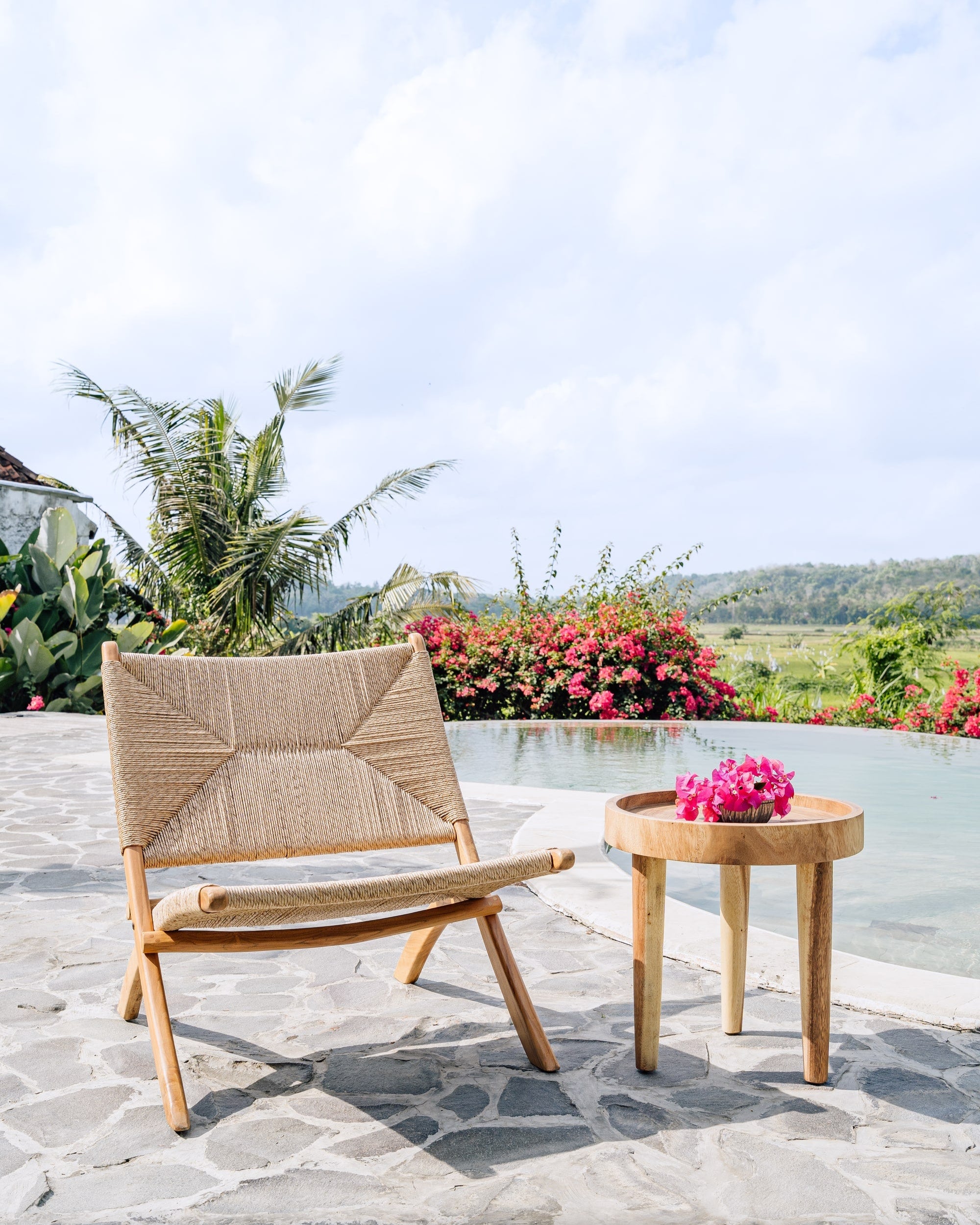 Foldable Lounge Chair 'Cemagi' in Teak and Rope
