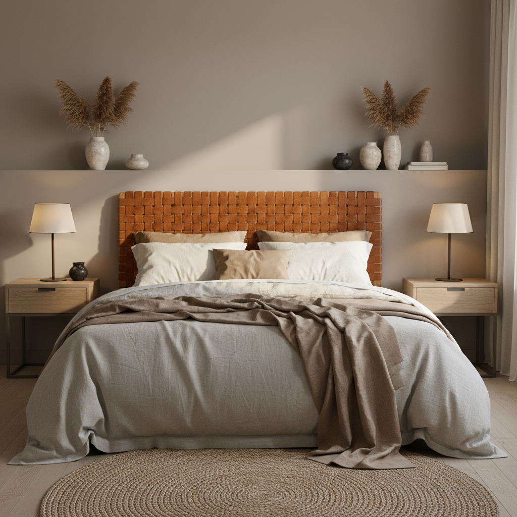 Headboard 'Sanur' in Teak and Leather