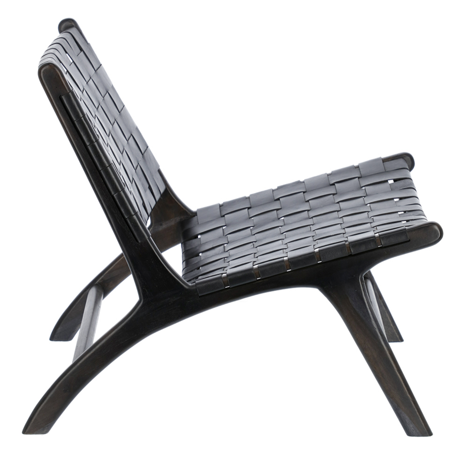 Modern black chair with woven backrest on a white background