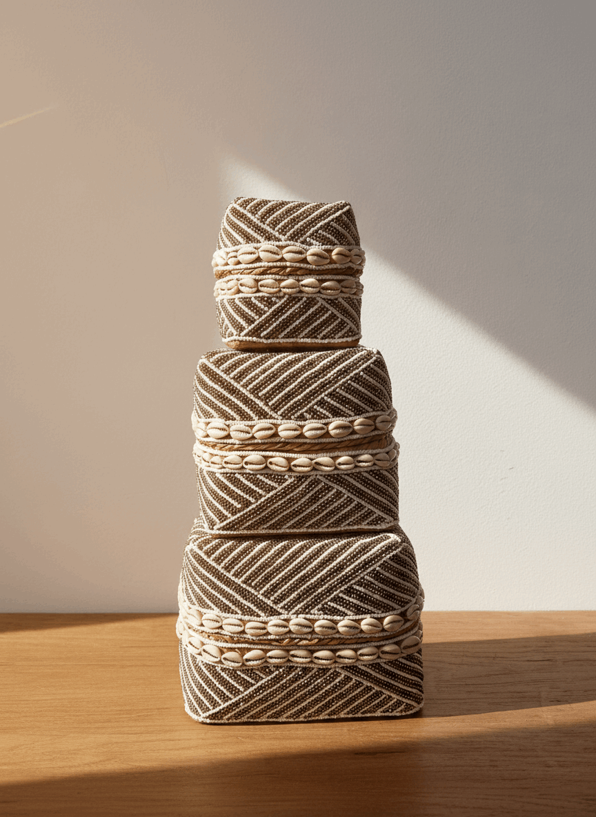 Beaded Box - Gold & White, Shells - Kayu Living