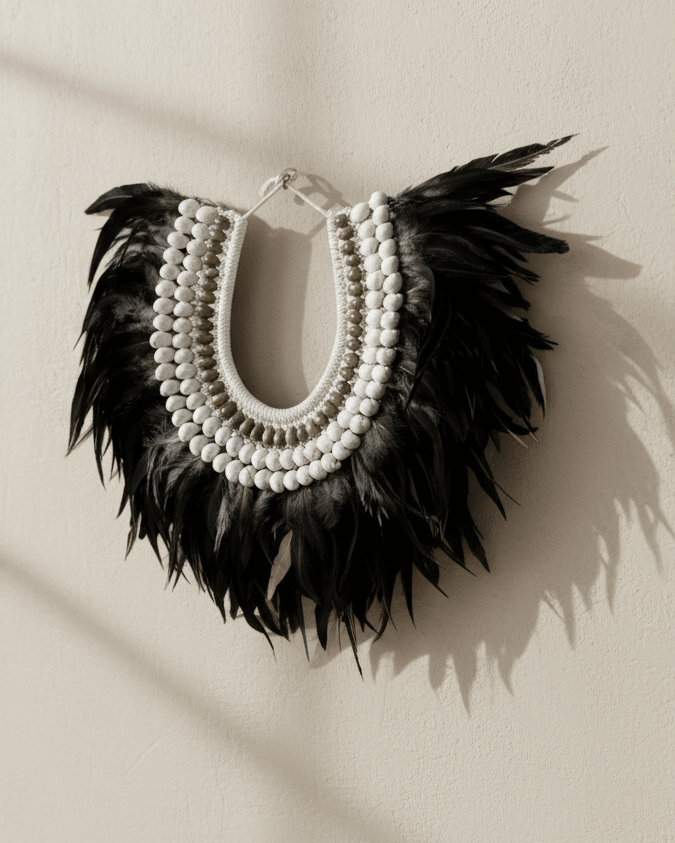 Feather Necklace – Charcoal Ivory - Kayu Living