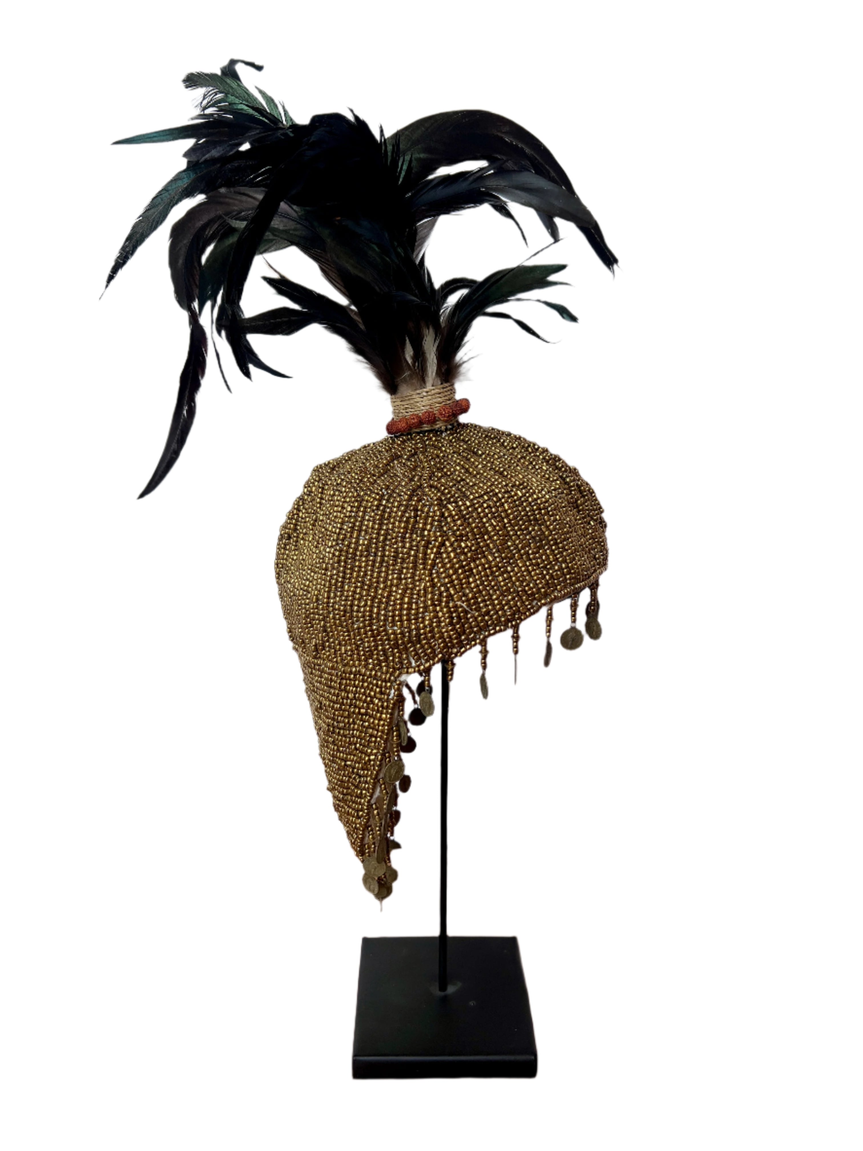 Beaded Hat - Gold on Stand