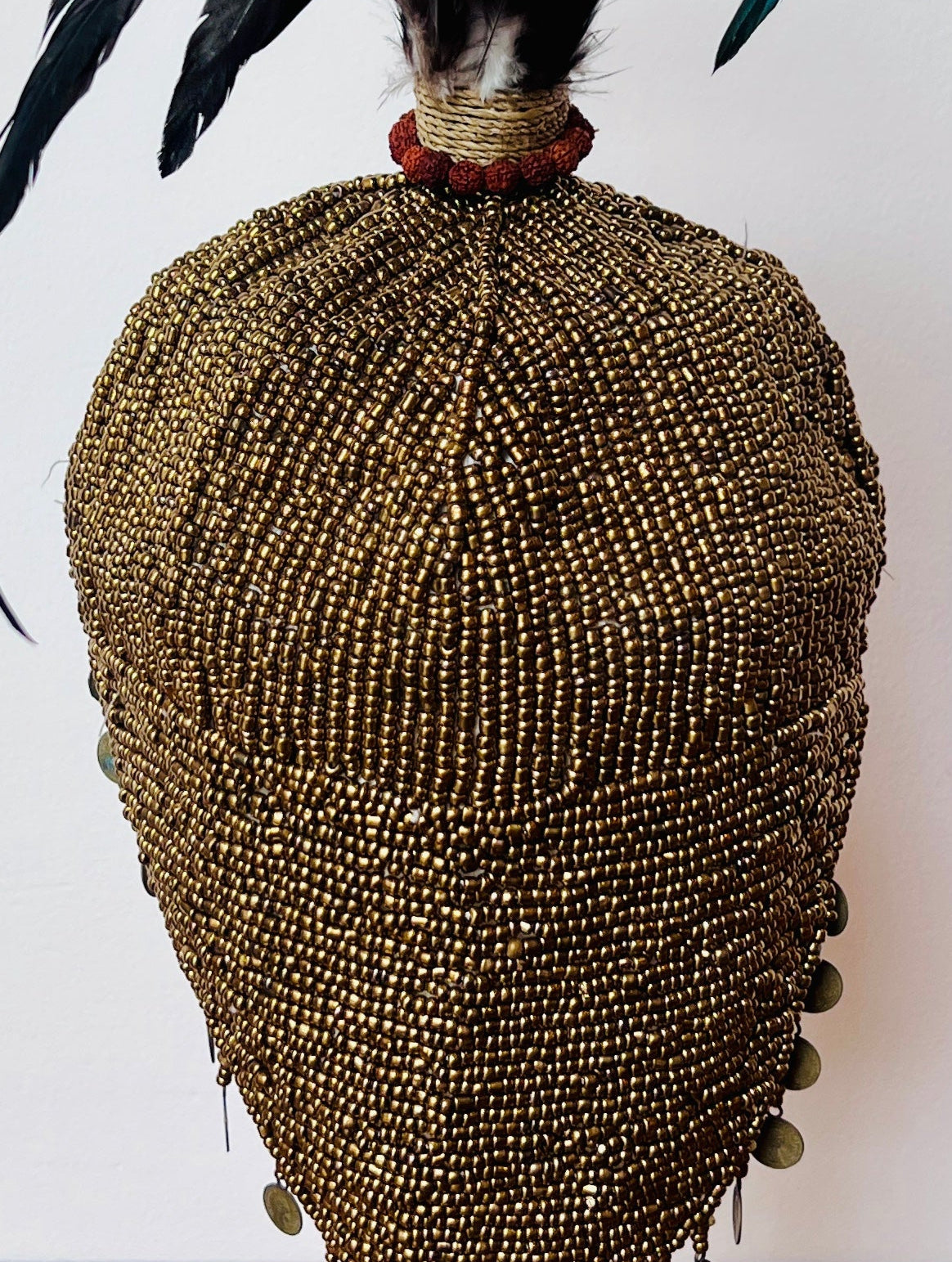 Beaded Hat - Gold on Stand