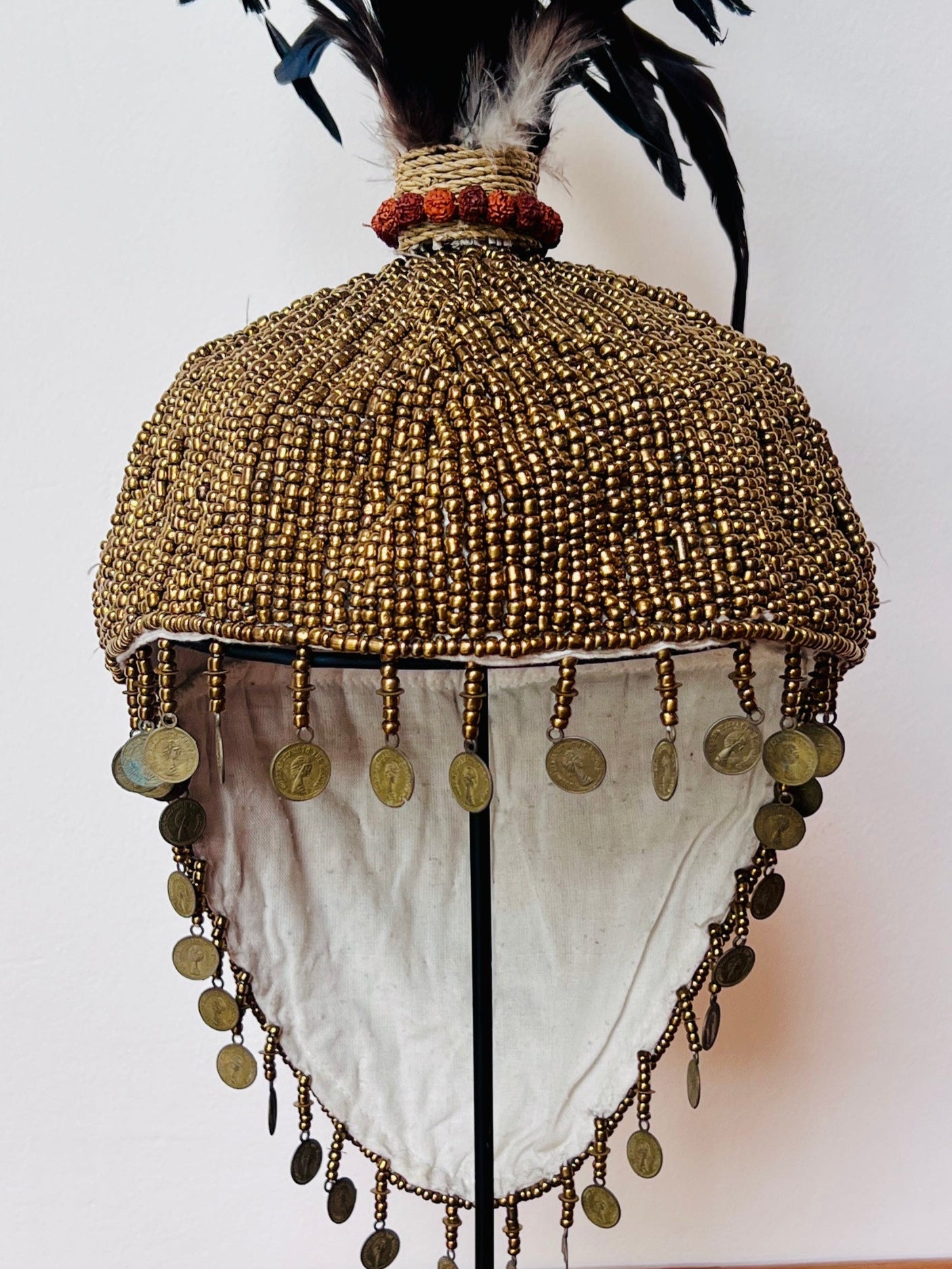 Beaded Hat - Gold on Stand