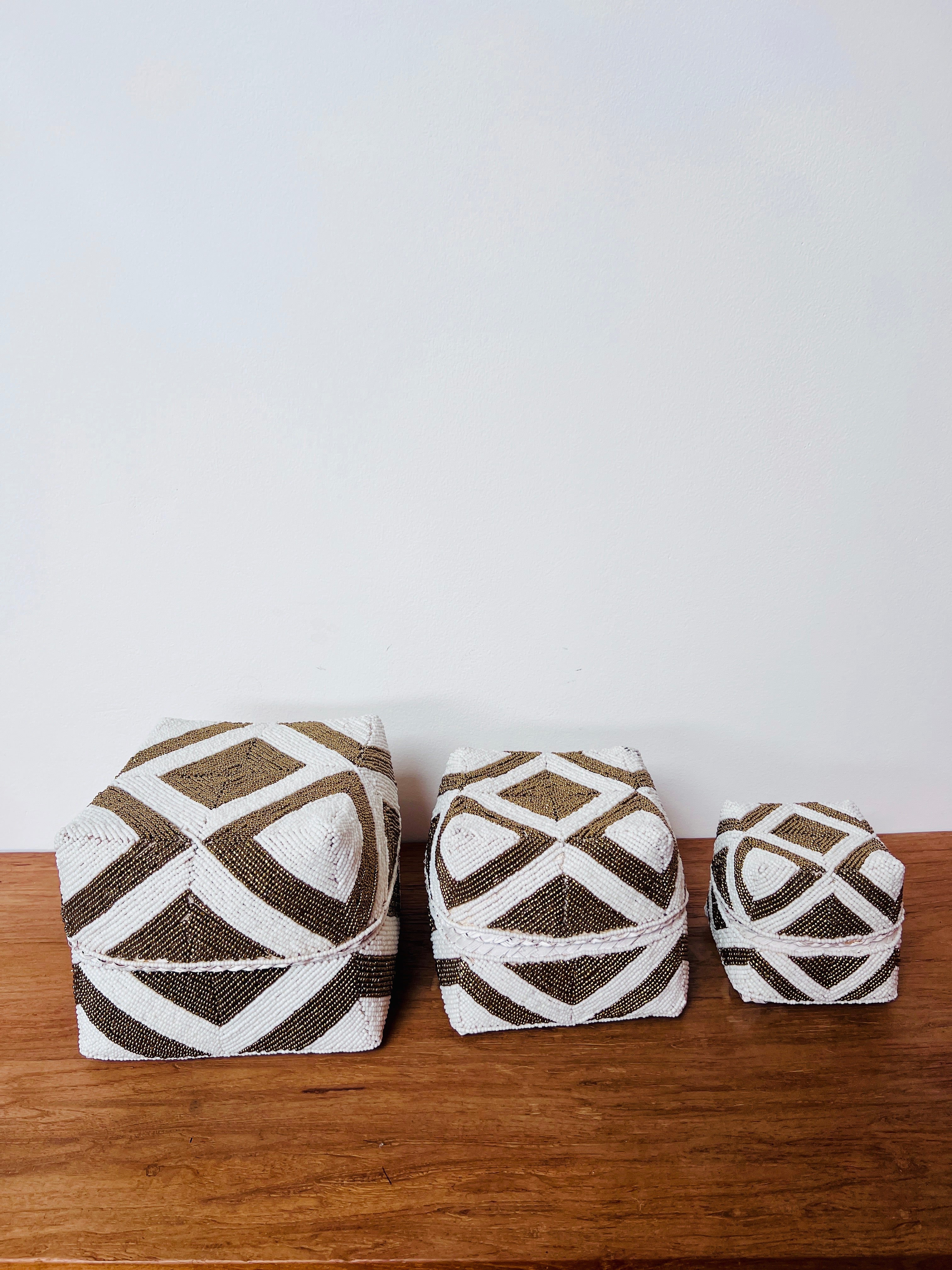 Beaded Box - Gold & White