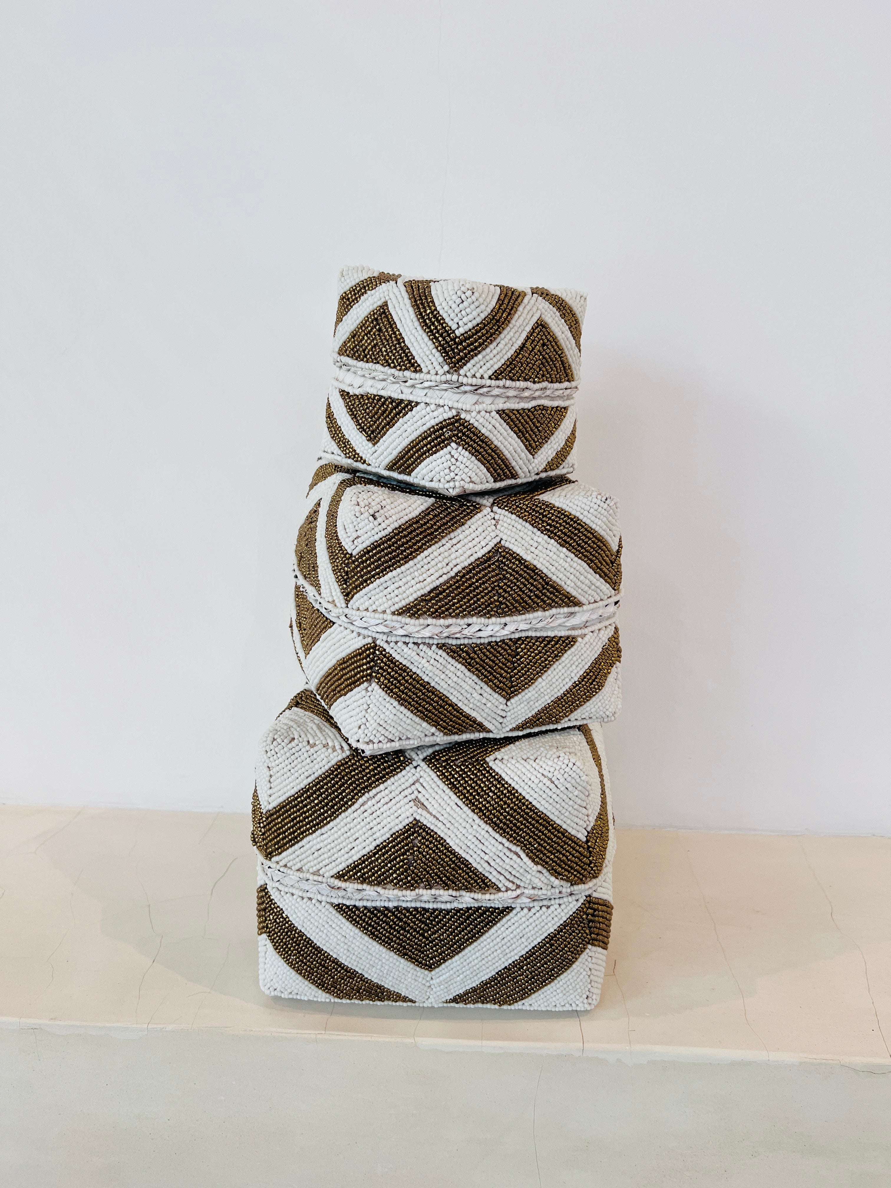 Beaded Box - Gold & White