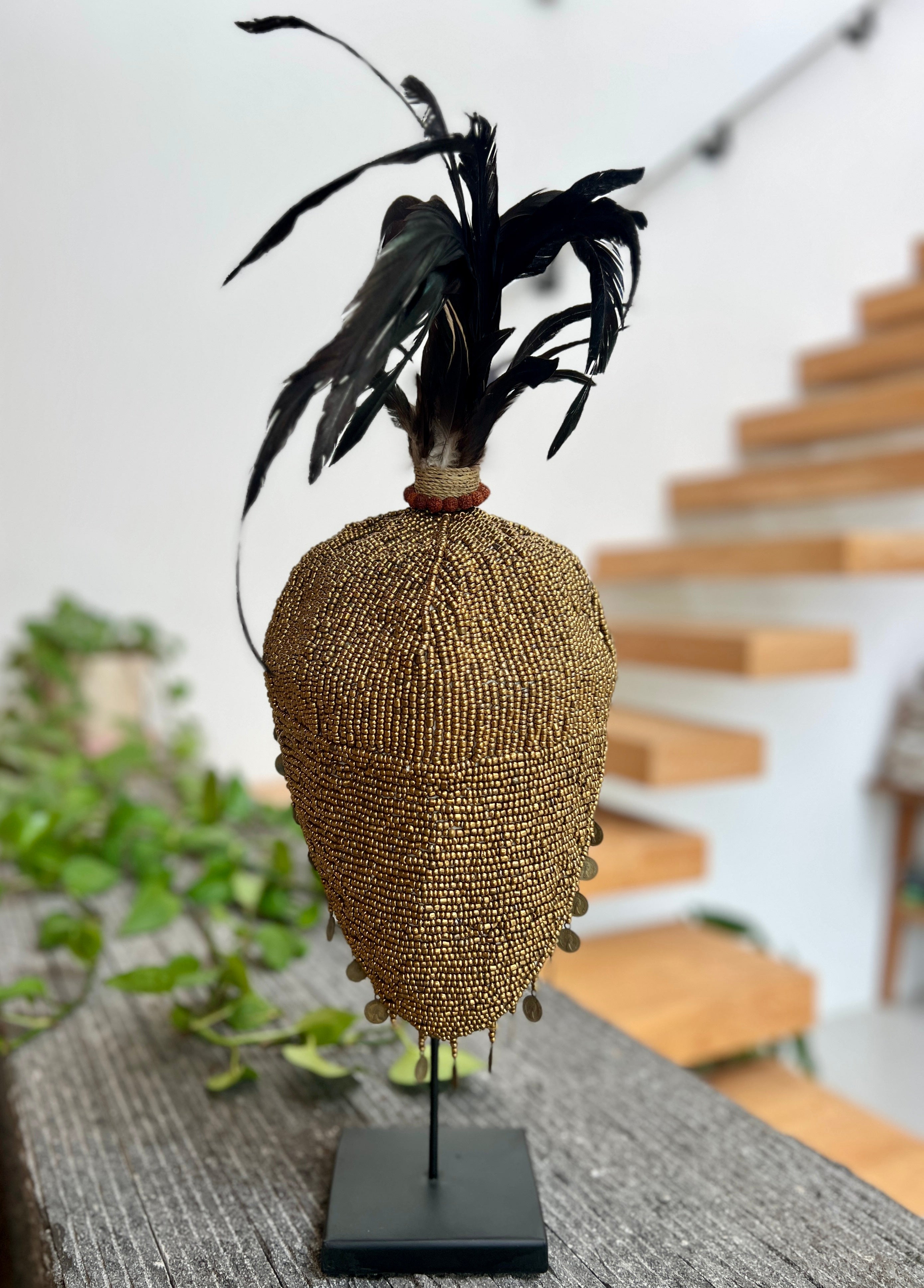 Beaded Hat - Gold on Stand