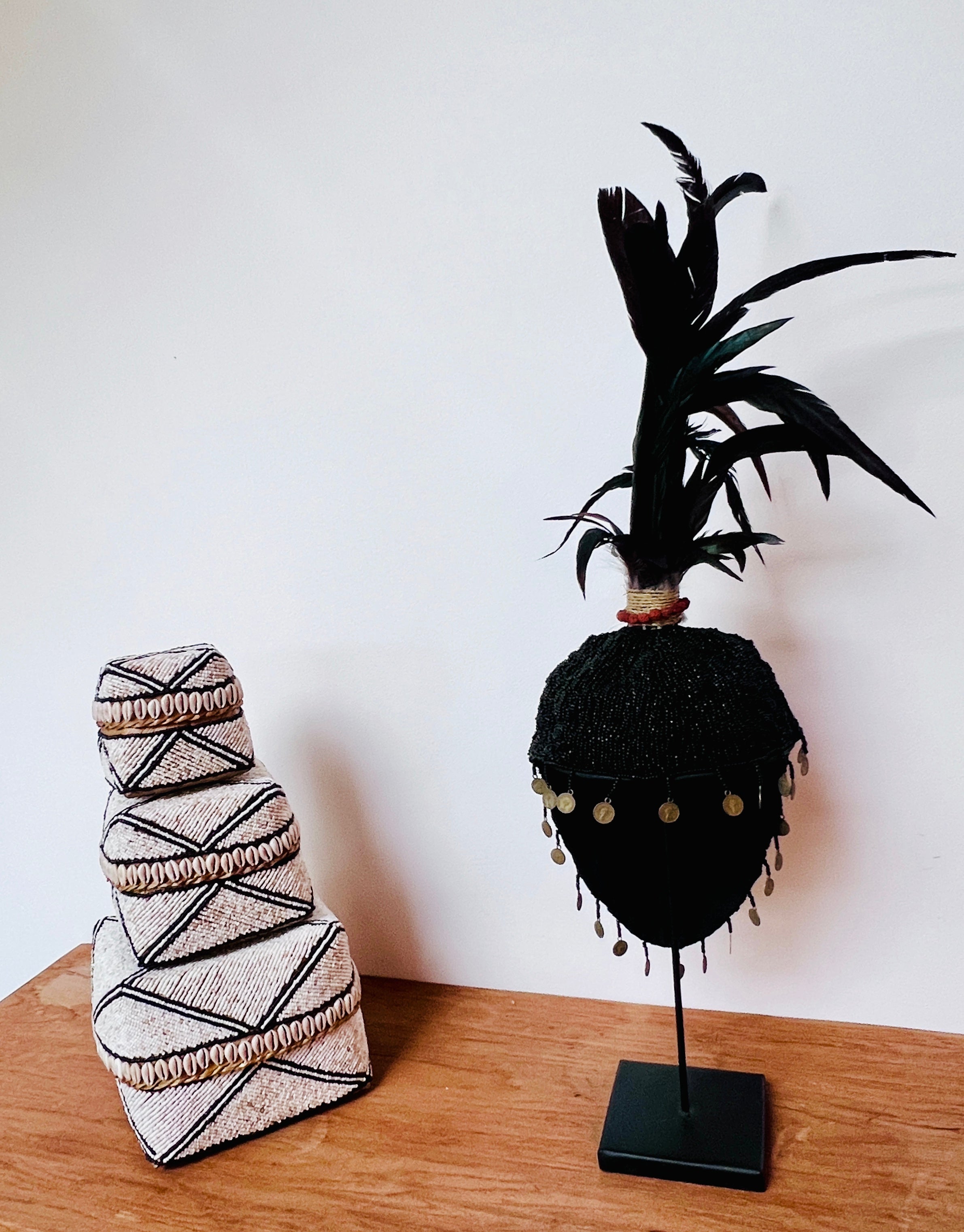 Beaded Hat - Black on Stand