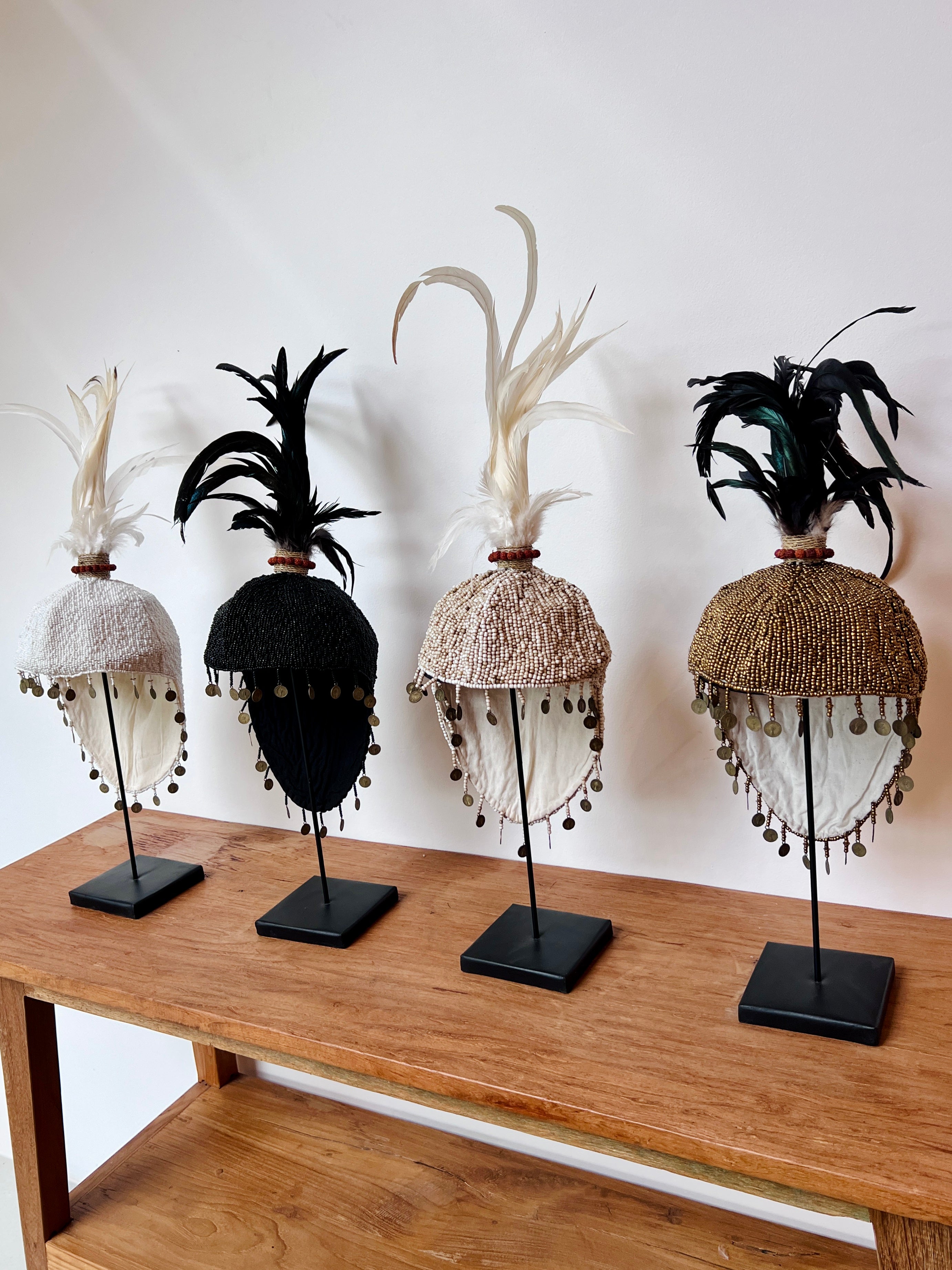 Beaded Hat - Black on Stand