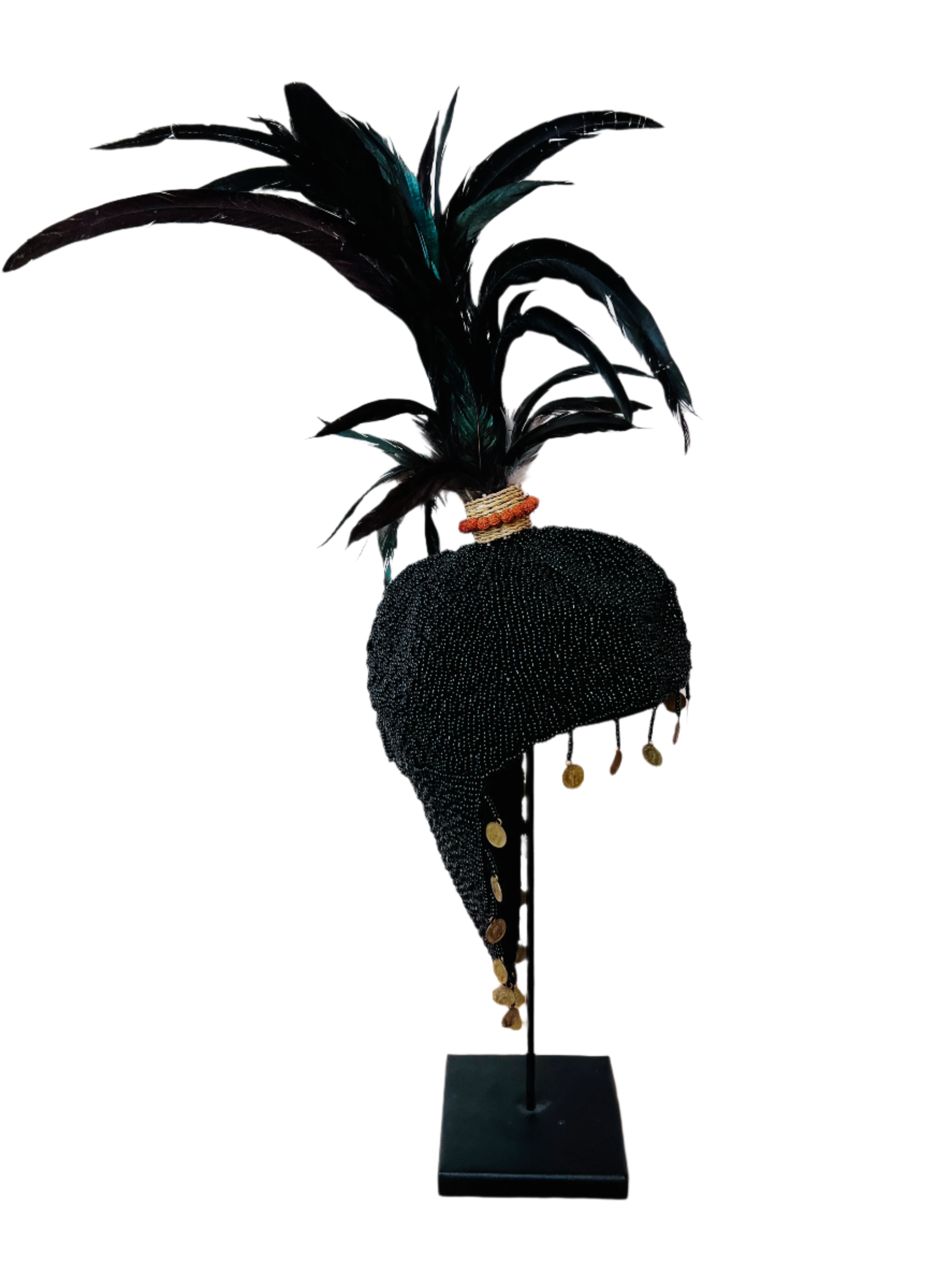 Beaded Hat - Black on Stand