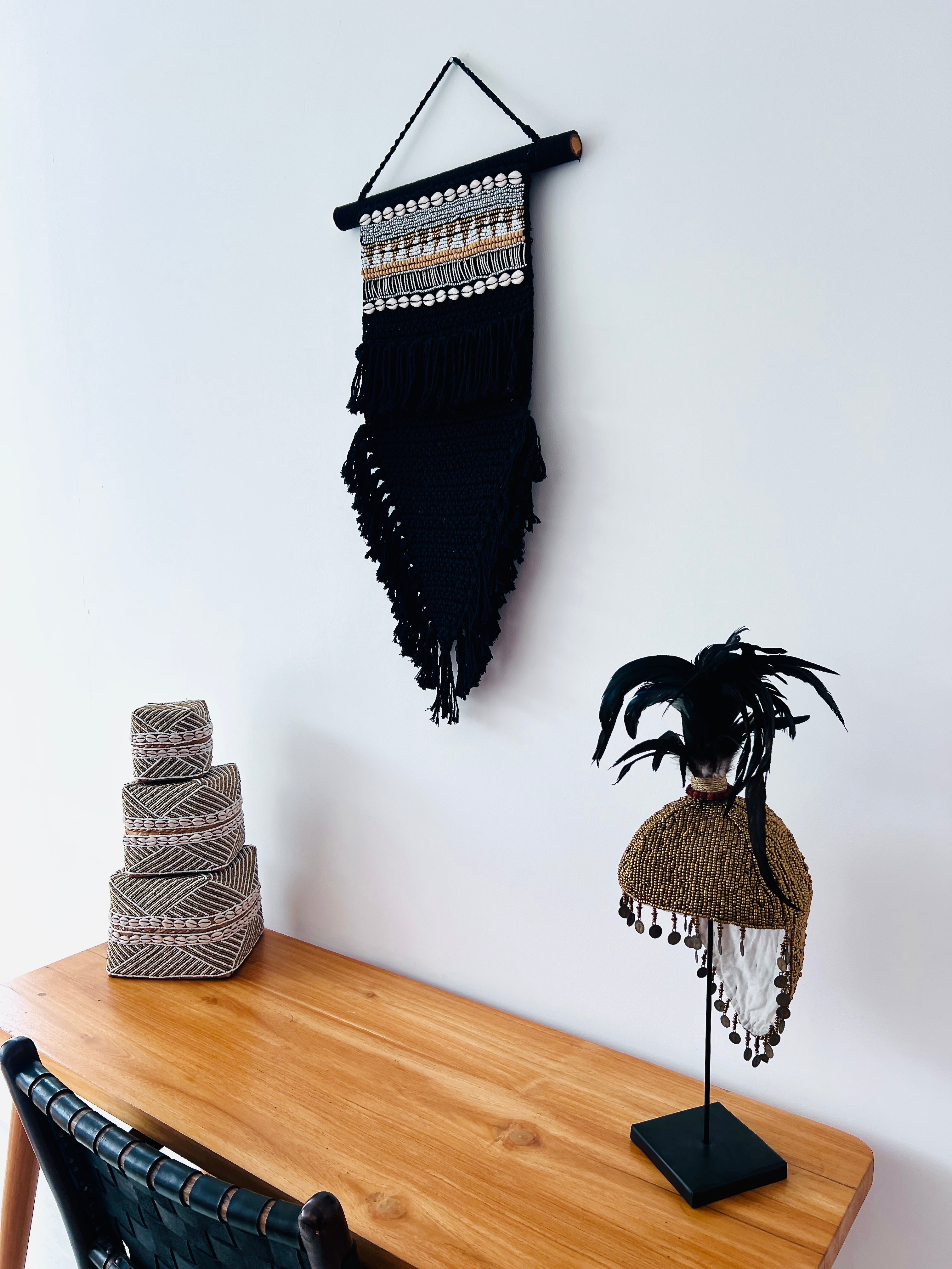 Beaded Hat - Gold on Stand