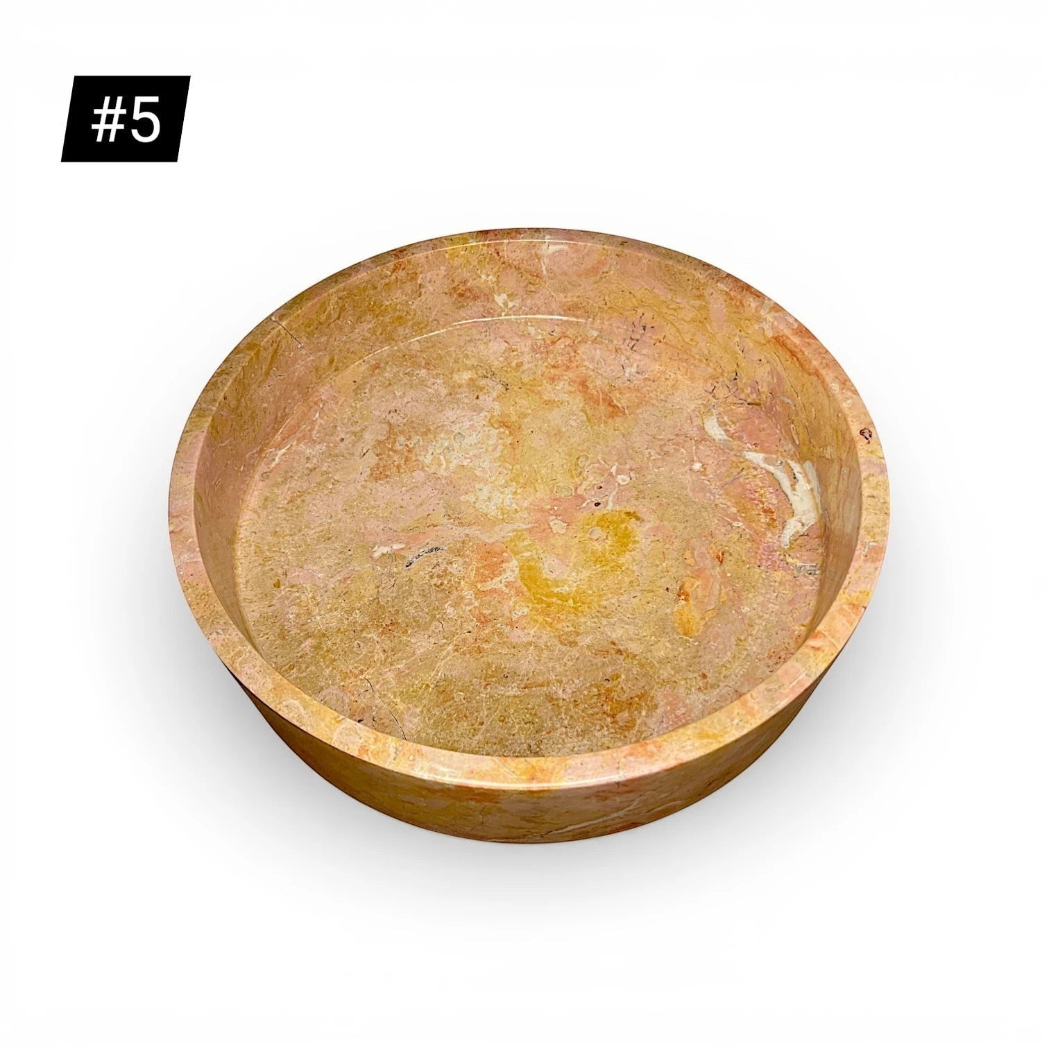 Onyx stone fruit bowl with a 35 cm diameter in caramel color, showcasing a smooth, polished surface and elegant design.