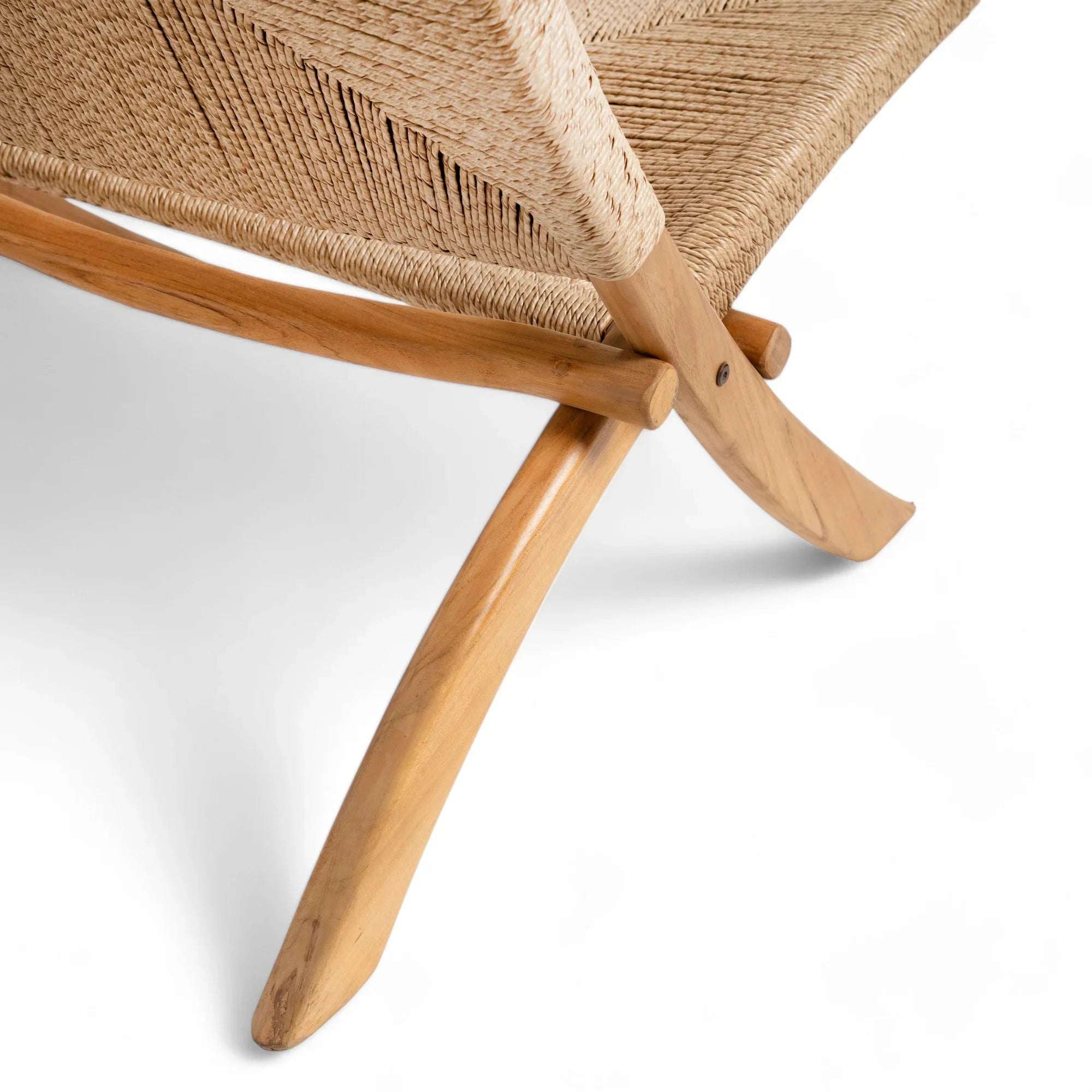 Handcrafted rope lounge chair with natural wood frame, Kayu Living sustainable furniture