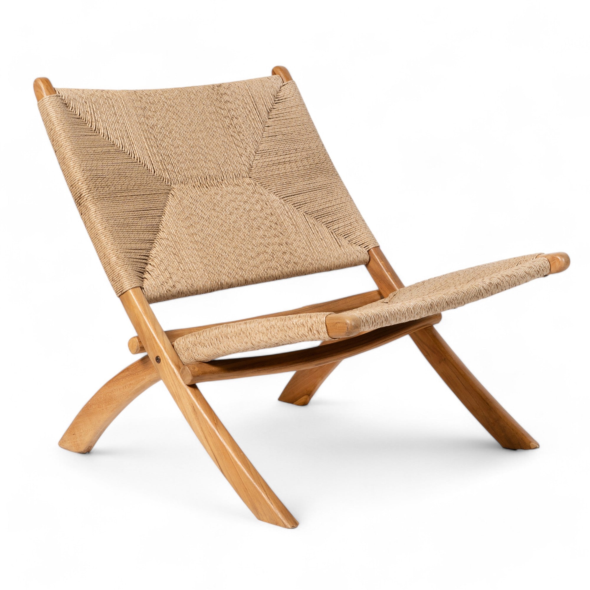 Foldable Lounge Chair 'Cemagi' in Teak and Rope