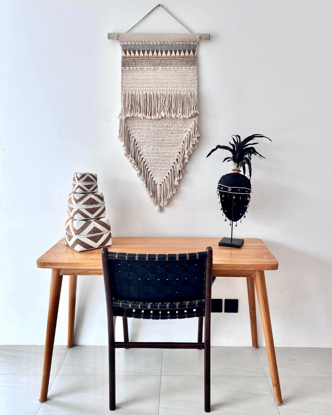 Macrame Wall Hanging - Beads & Shells, 100x55 cm - Kayu Living