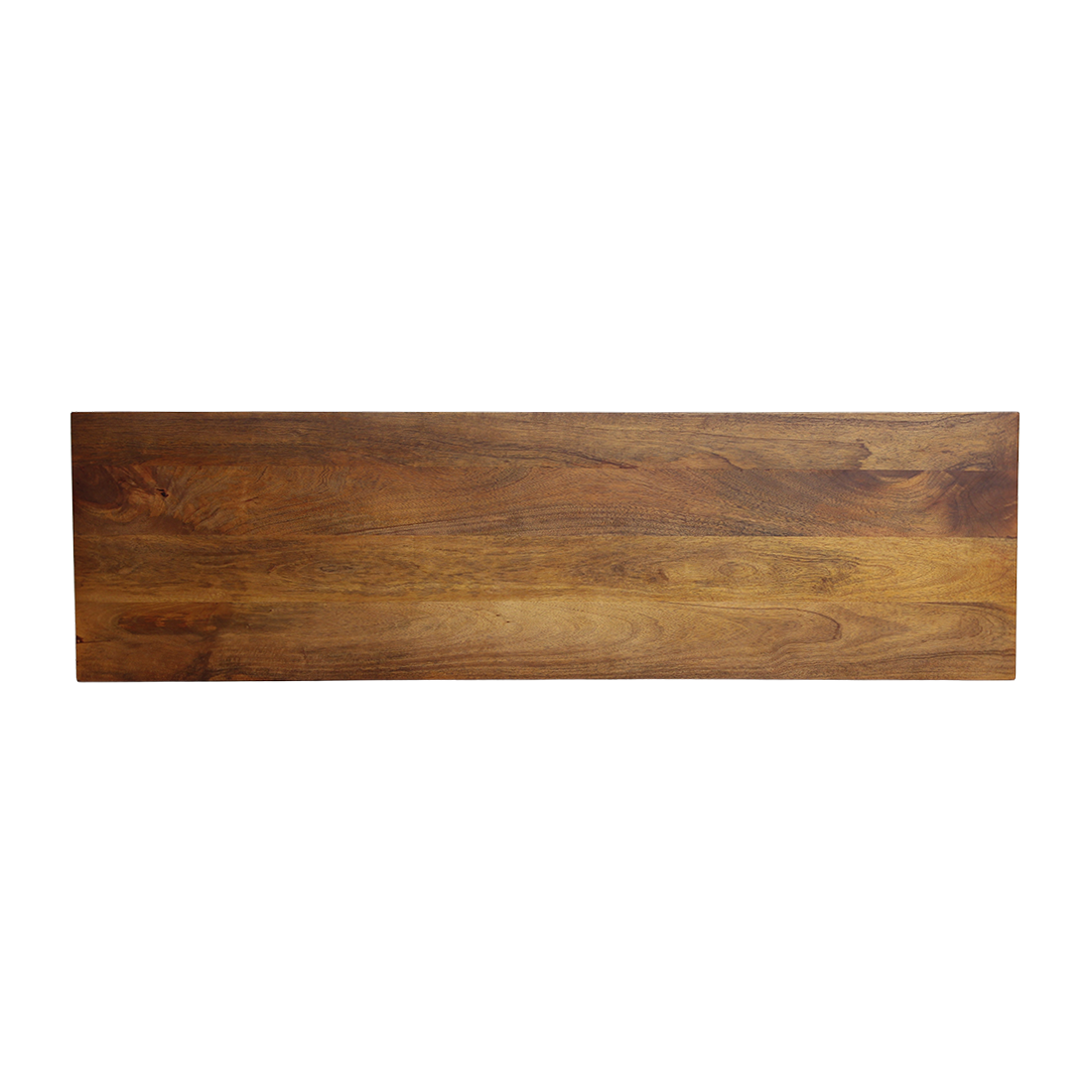Raw Materials bullnose chamfered mango wood console table showing smooth rounded edges and natural wood grain finish.