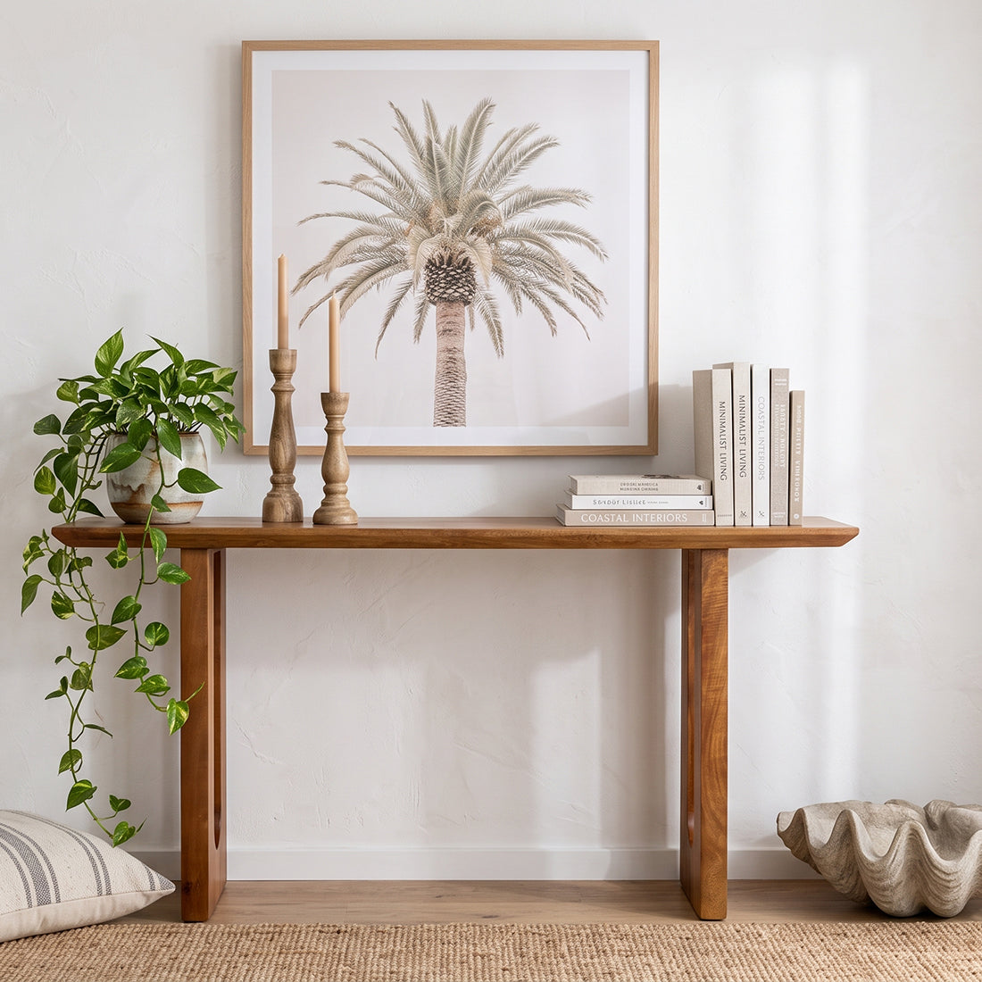Raw Materials Bullnose Chamfered mango wood console table with sleek design and smooth finish, showcasing natural wood grain and craftsmanship.