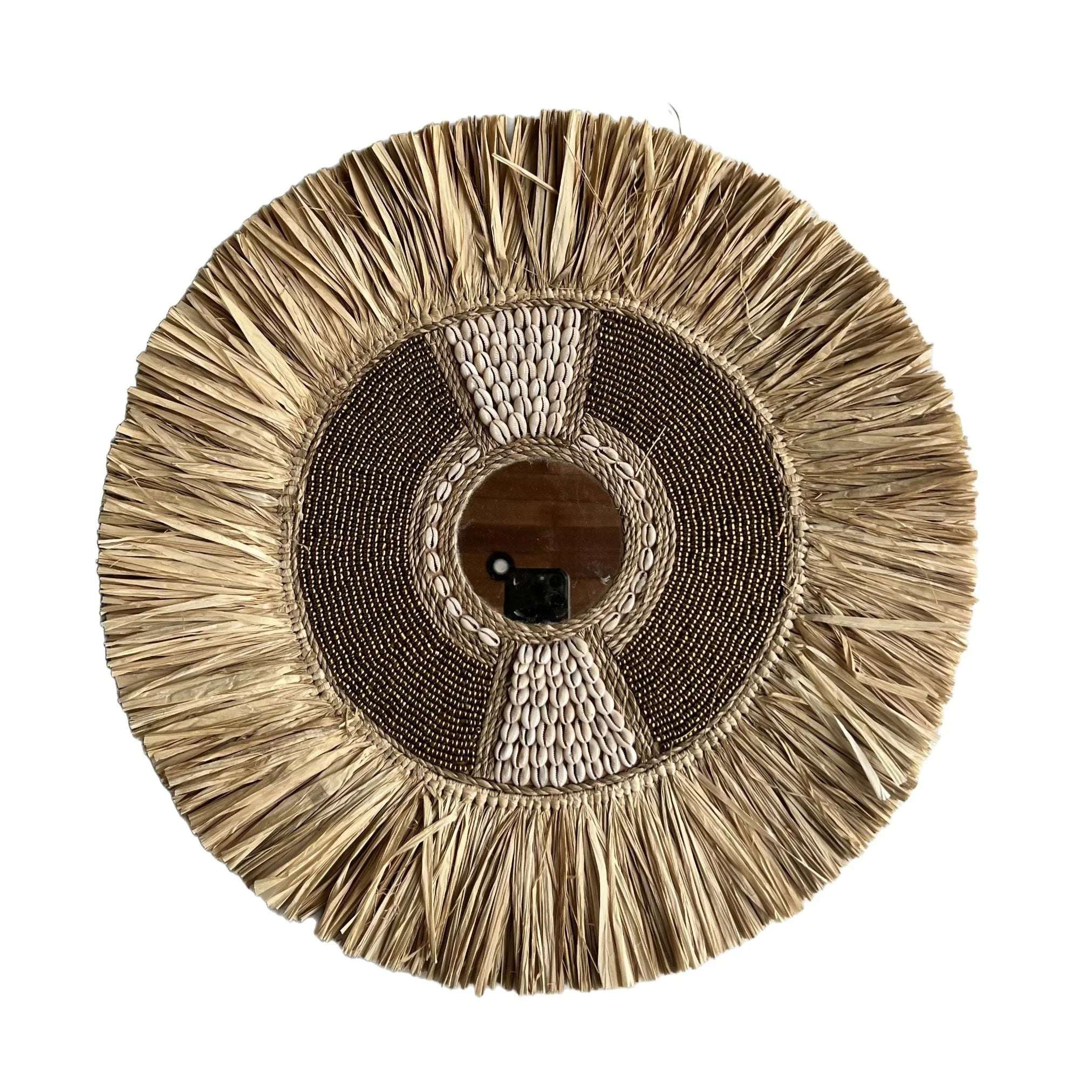 Handmade beaded wall decor with shells and natural seagrass, Kayu Living unique interior design