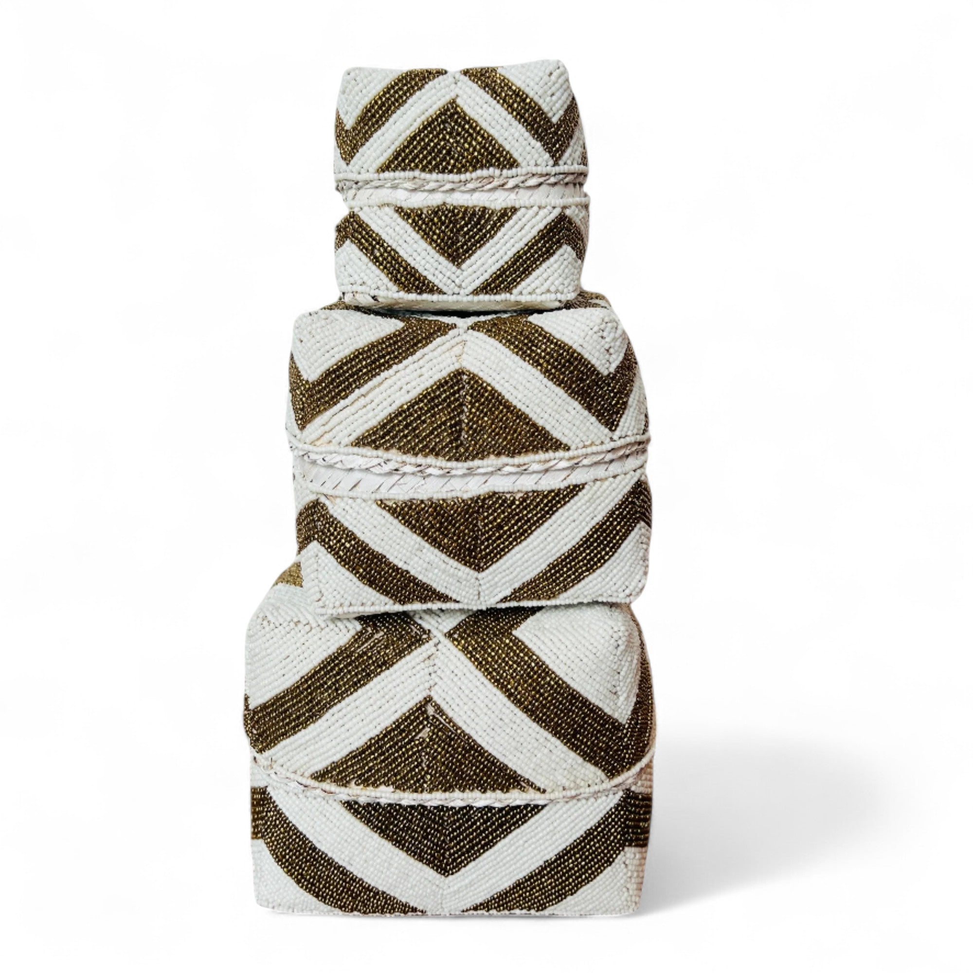 Beaded Box - Gold & White