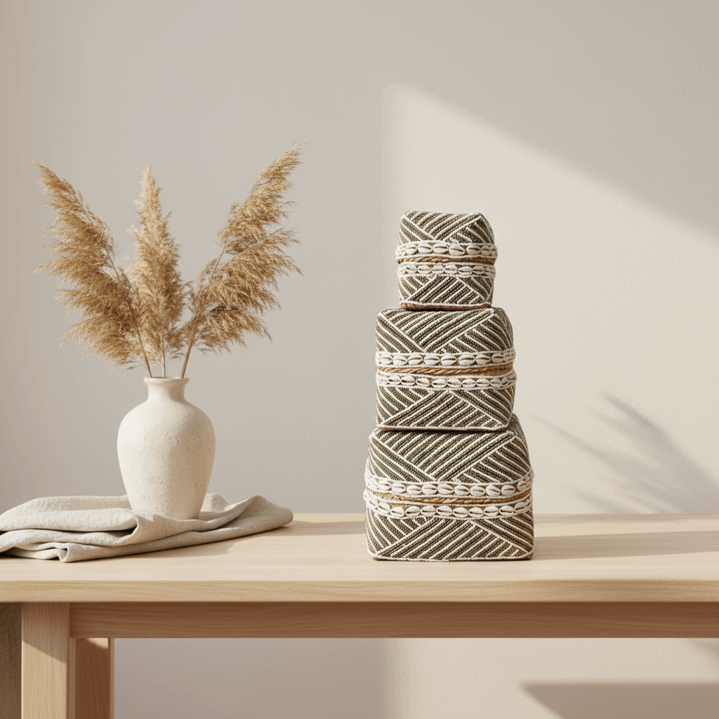 Beaded Box - Gold & White, Shells - Kayu Living