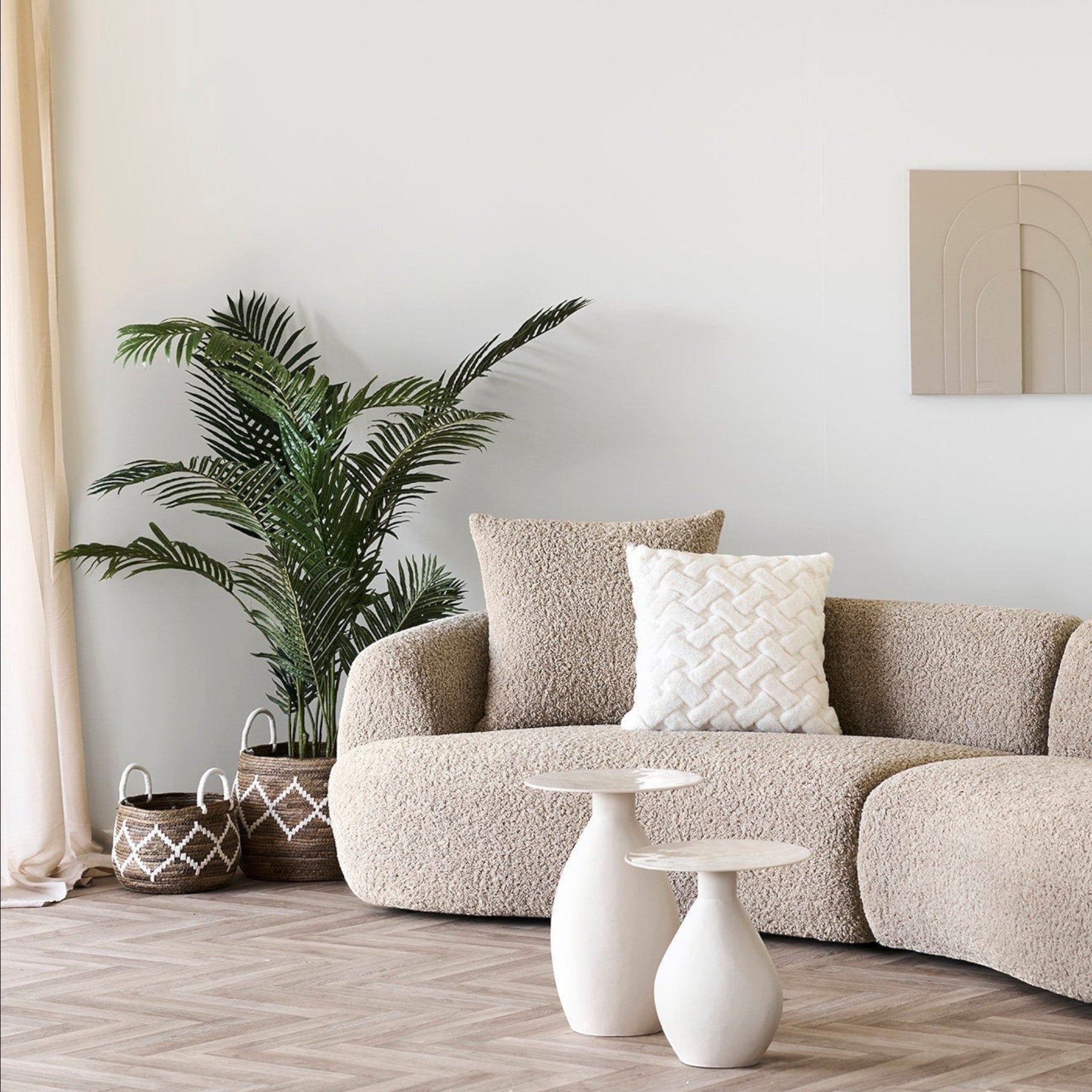 Kayu Living Altea set of 2 handcrafted banana-leaf baskets in natural and ivory with organic woven texture.