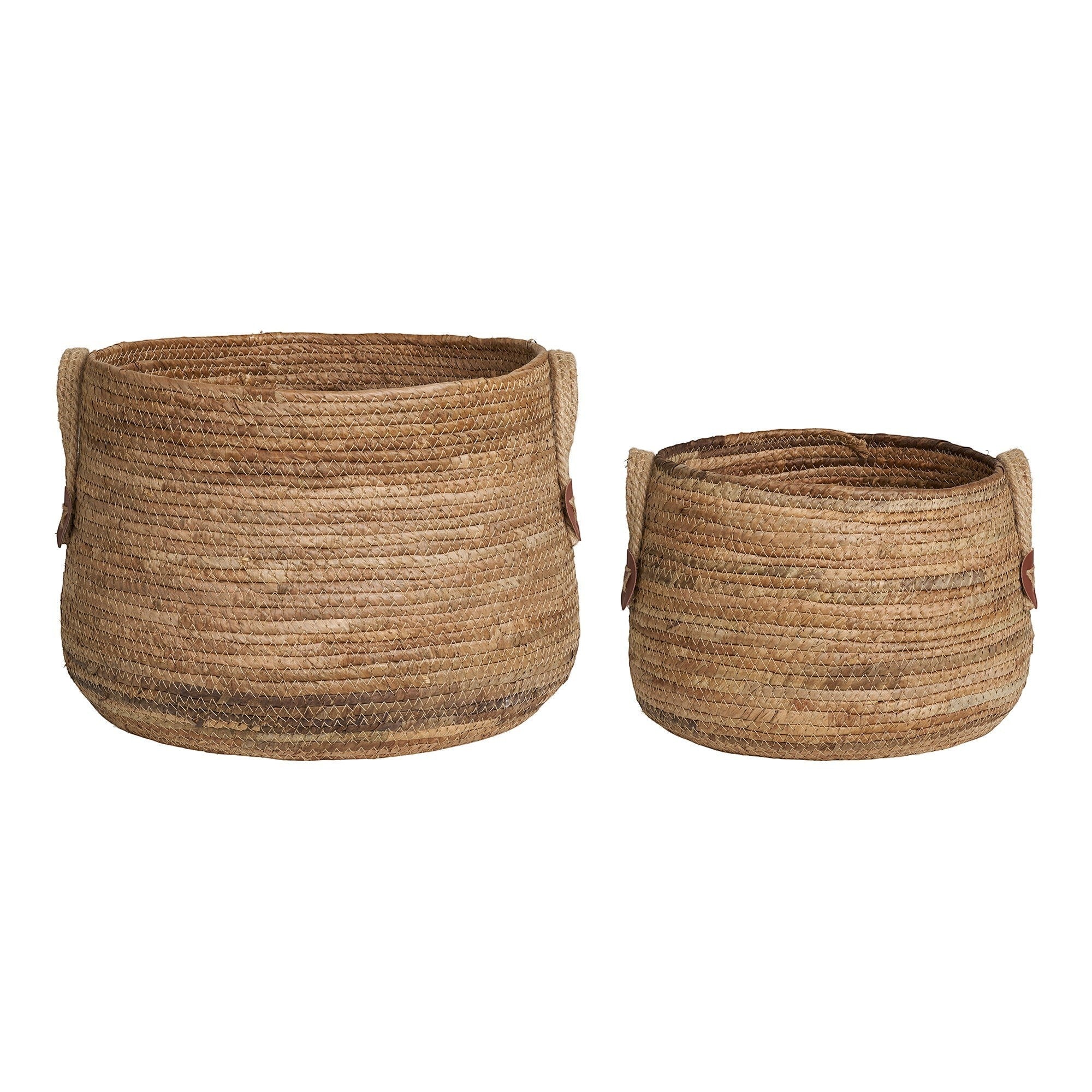 Kayu Living Aosta set of two handcrafted natural banana-leaf storage baskets with woven texture and side handles