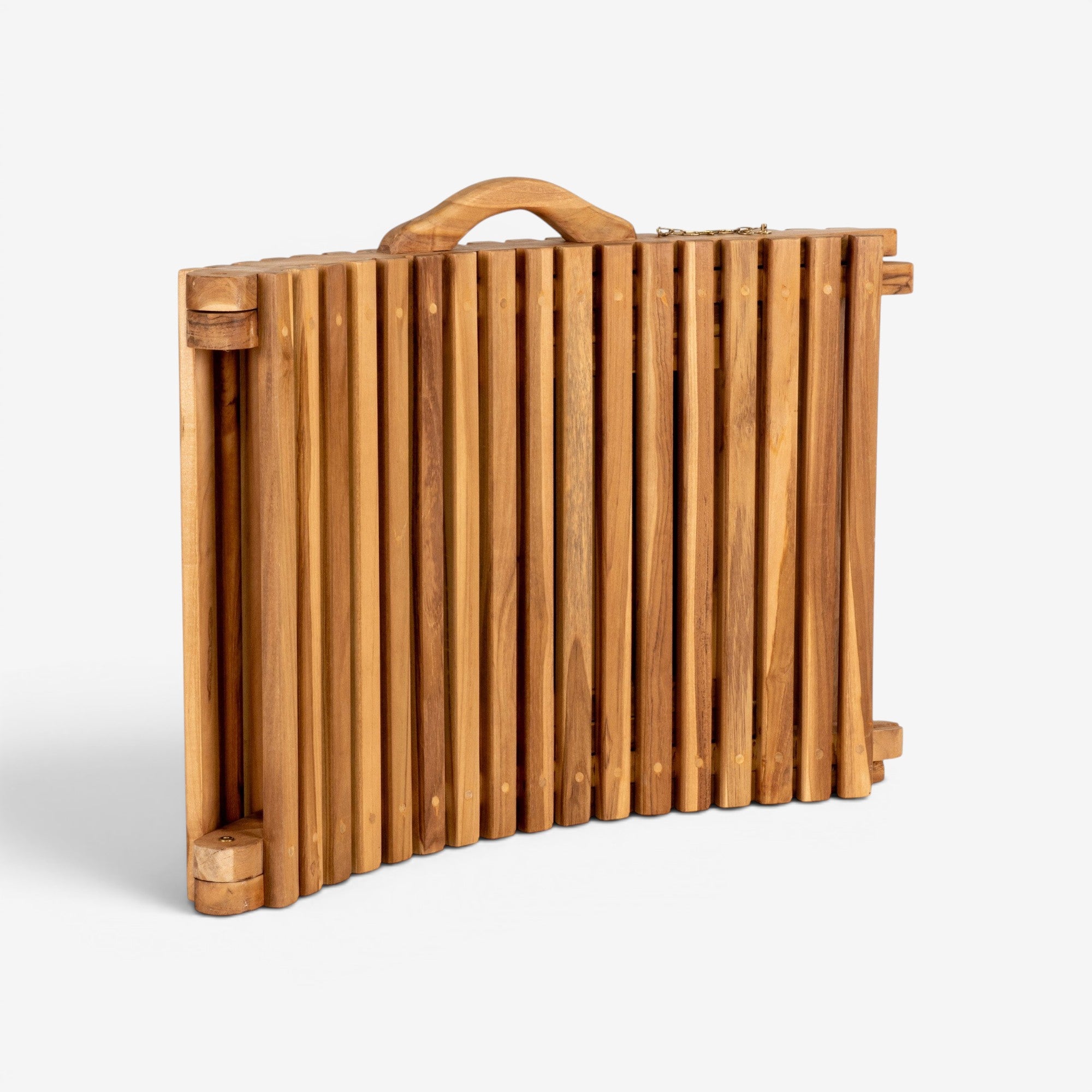 Kayu Living Arrieta natural teak sun lounger, foldable with handle. Weather-resistant outdoor furniture.