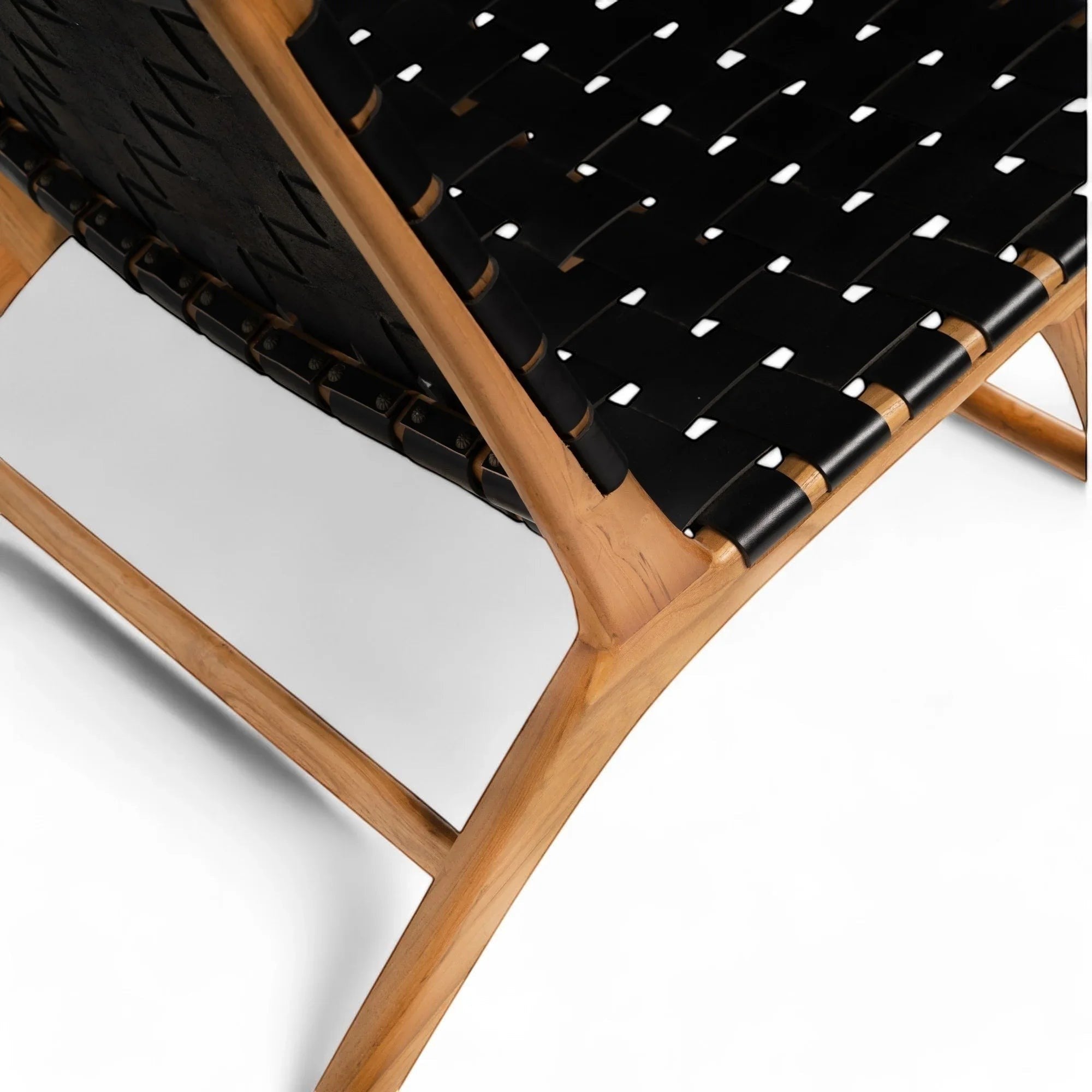 Kayu Living Umalas black handwoven leather lounge chair with teak frame