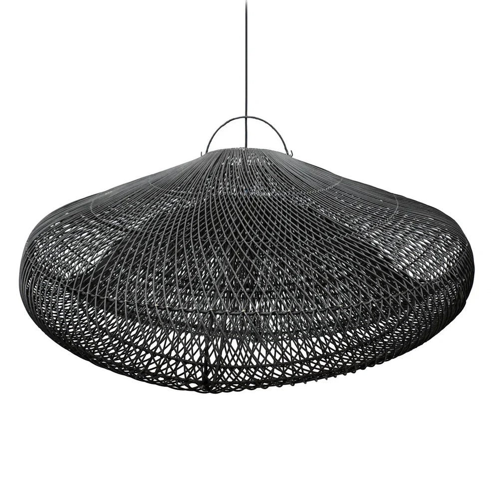Kayu Living black oversized rattan pendant lamp with a sculptural, flowing form. XXL size.