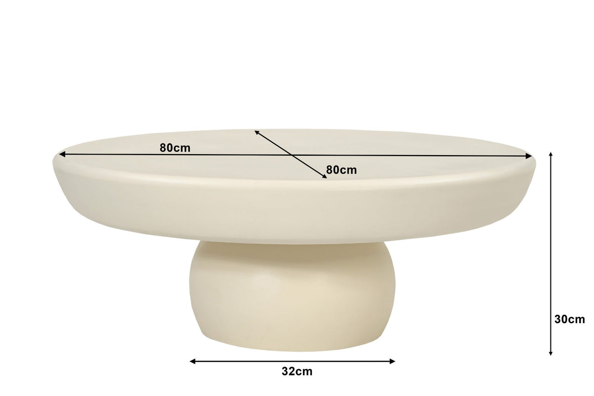 Kayu Living Brix Dune round coffee table in beige beton ciré with a pedestal base and 80 cm diameter.