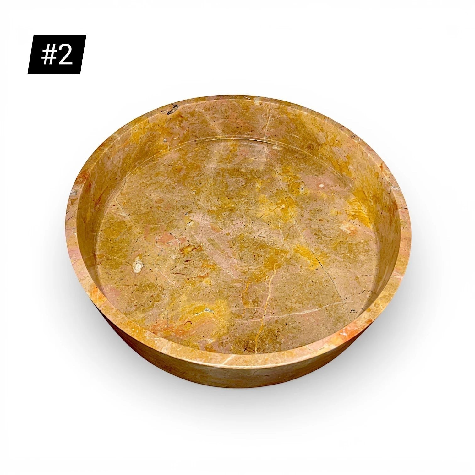 Kayu Living caramel onyx stone fruit bowl, 35 cm diameter, with natural veining for decorative display.