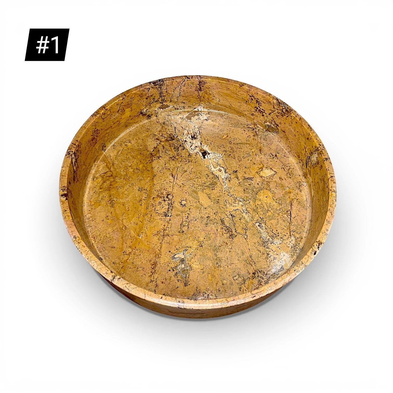 Kayu Living caramel onyx stone fruit bowl, 35 cm diameter, with unique veining for decorative display.