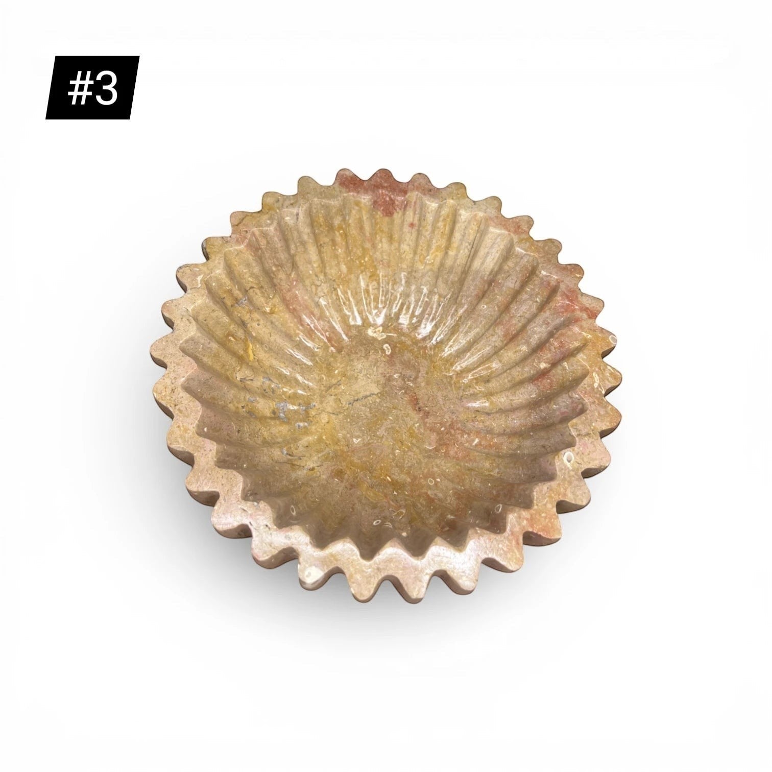 Kayu Living caramel wavy edge onyx stone serving or decorative bowl with natural veining.