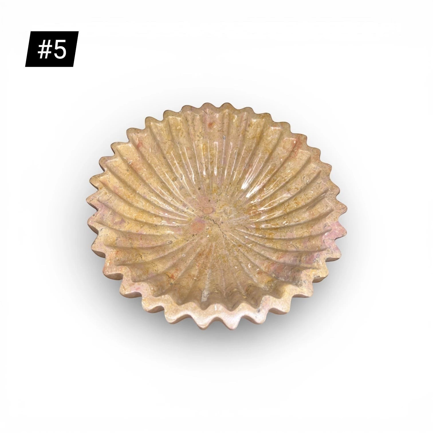 Kayu Living caramel wavy edge onyx stone serving or decorative bowl with natural veining.