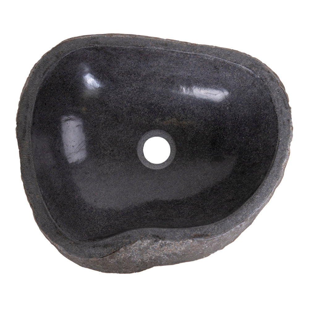 Kayu Living Donau riverstone sink with a polished dark grey interior and natural organic exterior shape