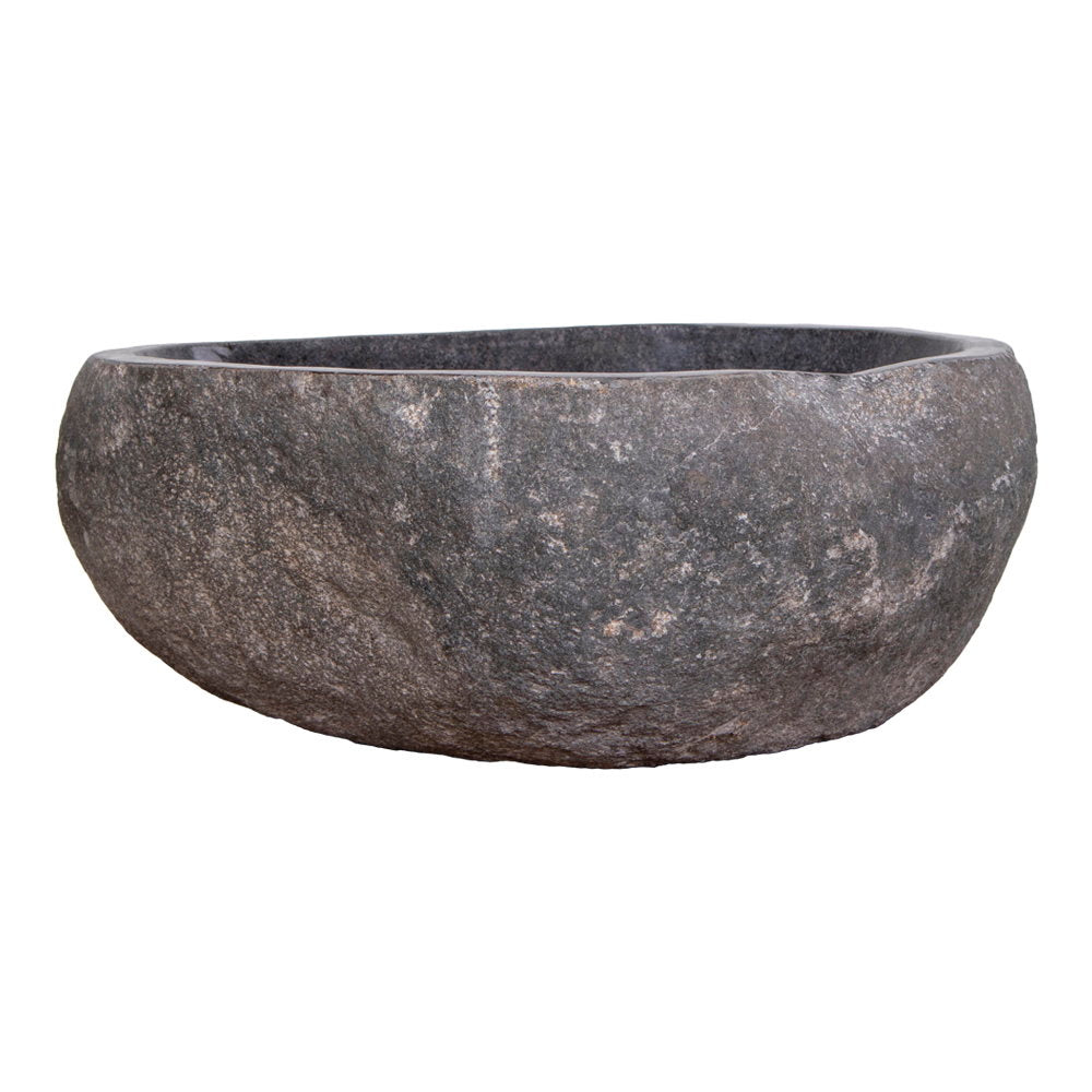 Kayu Living Donau riverstone sink with a natural grey textured finish and organic sculptural shape.