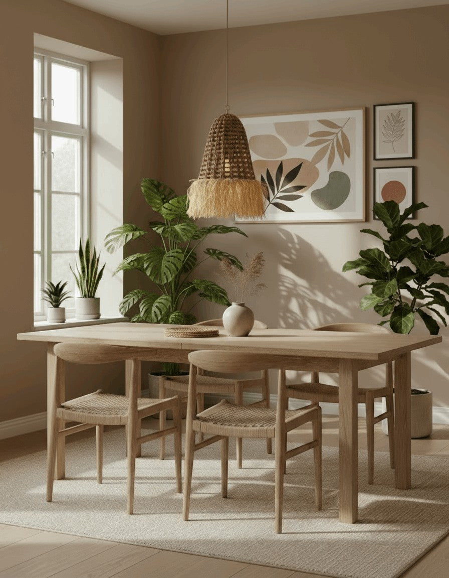 Kayu Living Enceng pendant lamp, handcrafted from natural water hyacinth with a woven texture and fringed hem.