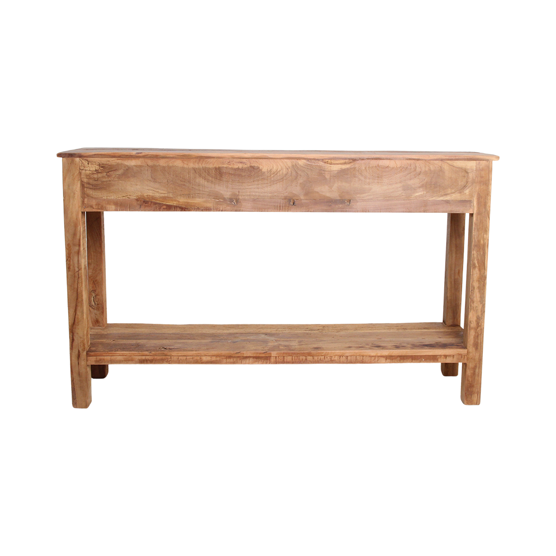 Kayu Living Farmwood rustic console table made from reclaimed FSC-certified wood with natural knots and grain.