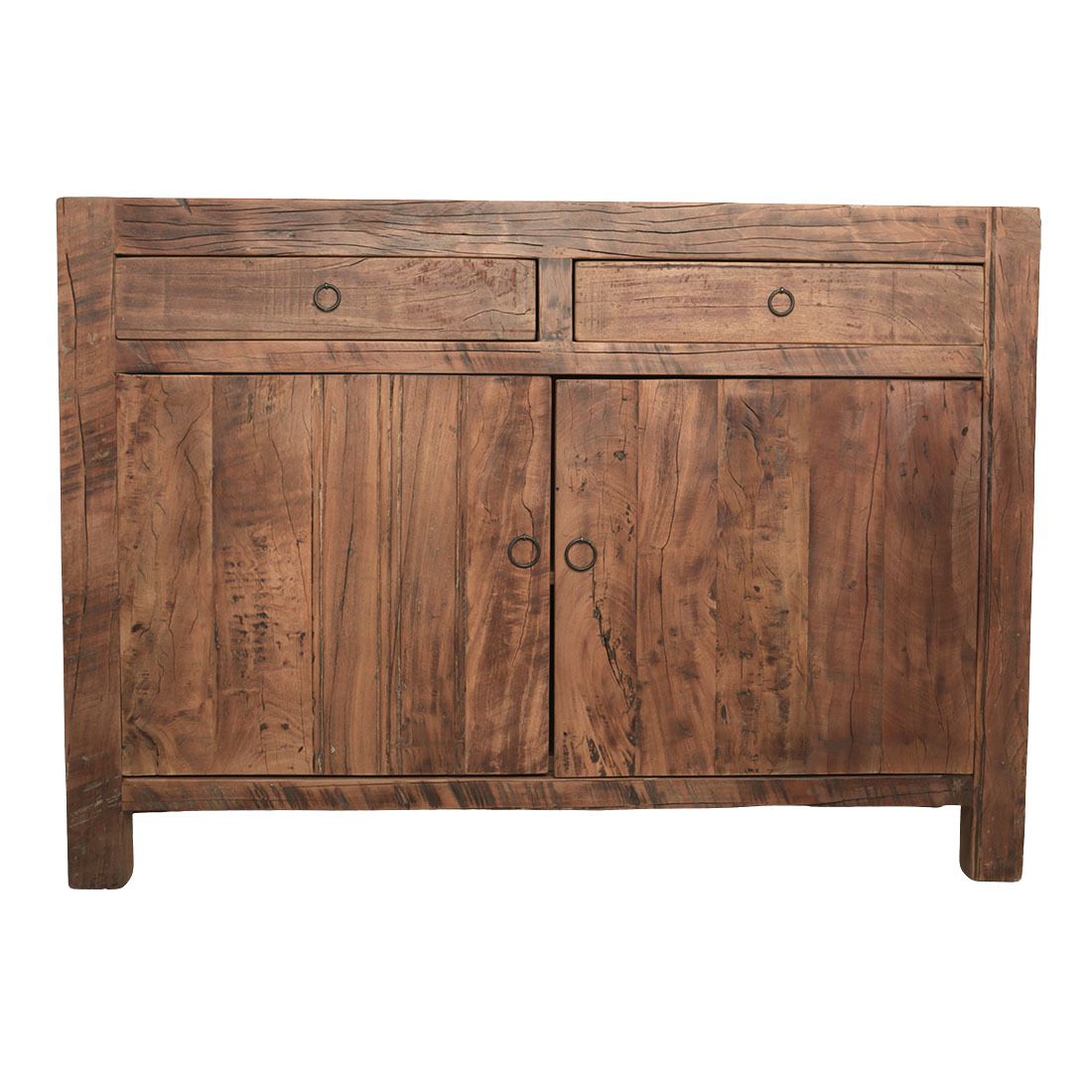 Kayu Living Farmwood sideboard made from reclaimed FSC-certified wood with two drawers and two cabinet doors.