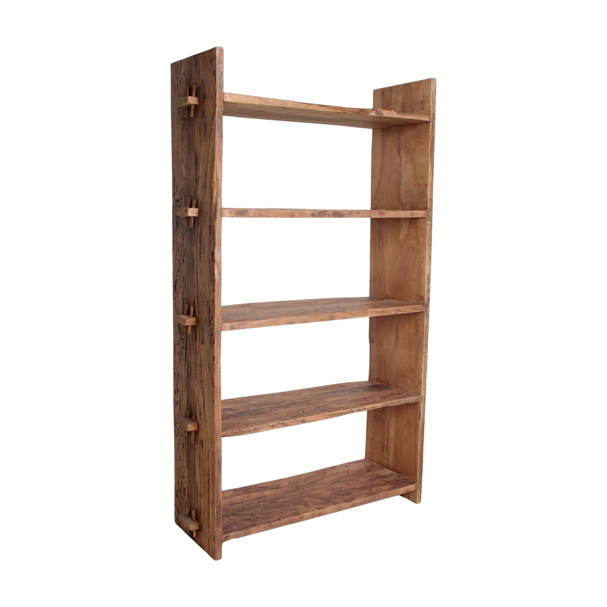 Kayu Living Farmwood storage rack made from reclaimed brown wood with unique grain and industrial shelving design.