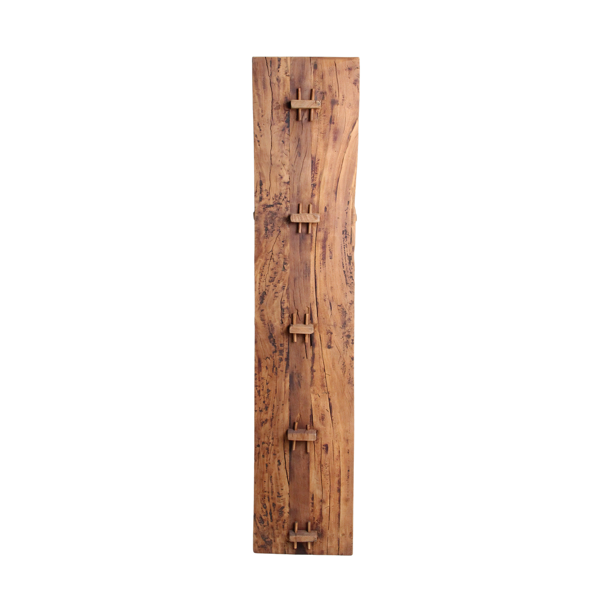 Kayu Living Farmwood storage rack made from reclaimed brown wood with unique grain and industrial design details.