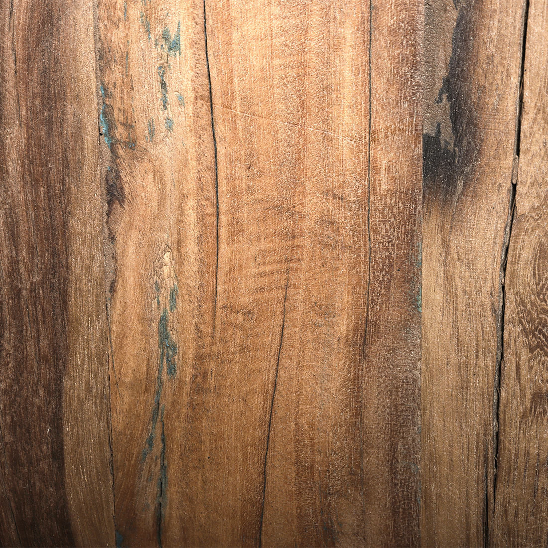 Close-up of Kayu Living Farmwood bench surface showing reclaimed wood grain, natural knots, and rustic texture.
