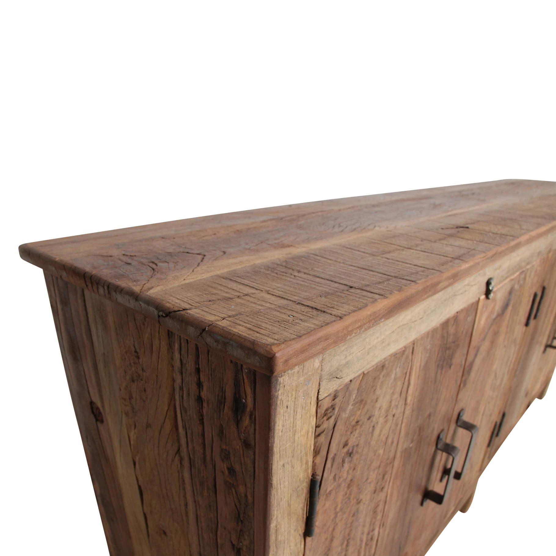 Kayu Living Farmwood sideboard made from rustic FSC recycled wood with a natural grain and dark metal hardware.