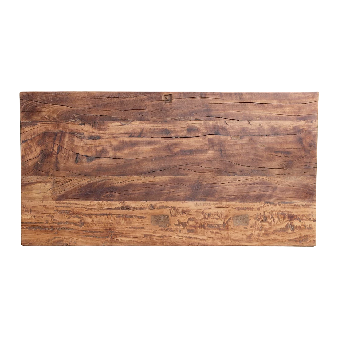 Kayu Living Farmwood wall table top view showing natural FSC recycled wood grain and rustic knots on a black background