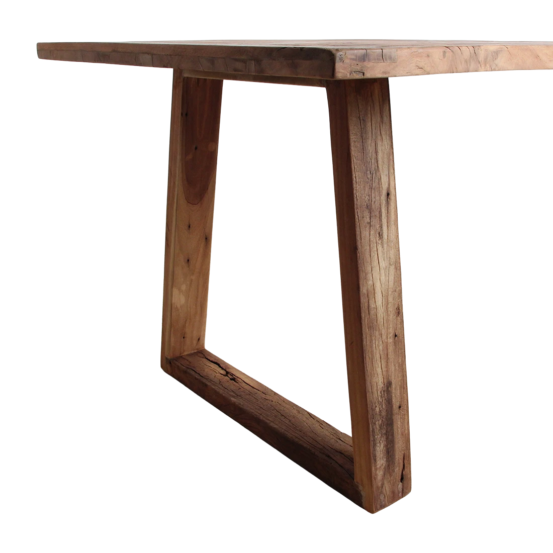 Kayu Living Farmwood dining table made from recycled brown wood beams with a natural grain and rustic finish.