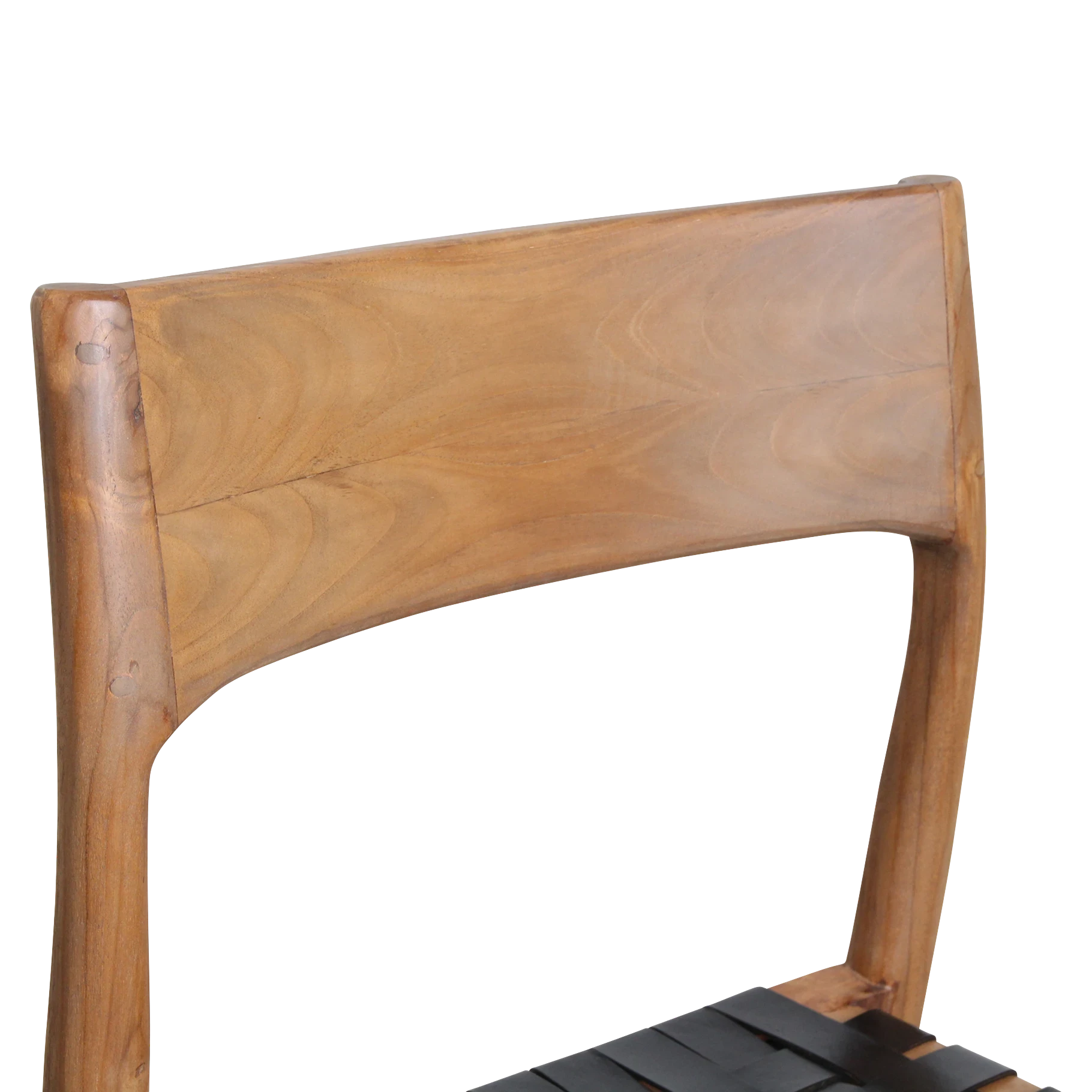 Kayu Living Freya dining chair with natural wood frame and black leather seat. Set of 2.